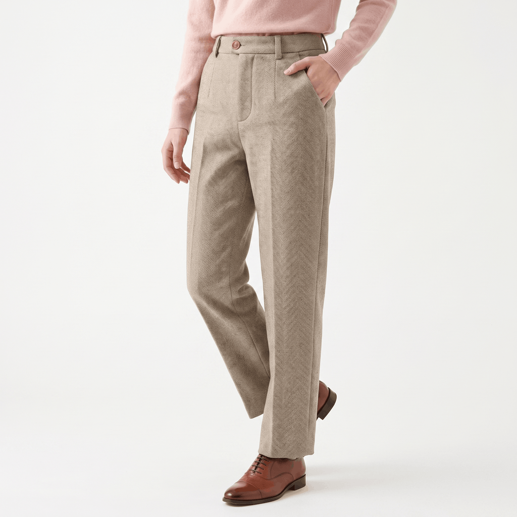Moreno Herringbone Wool Trousers – Sharp Tailored Cold-Weather Pants
