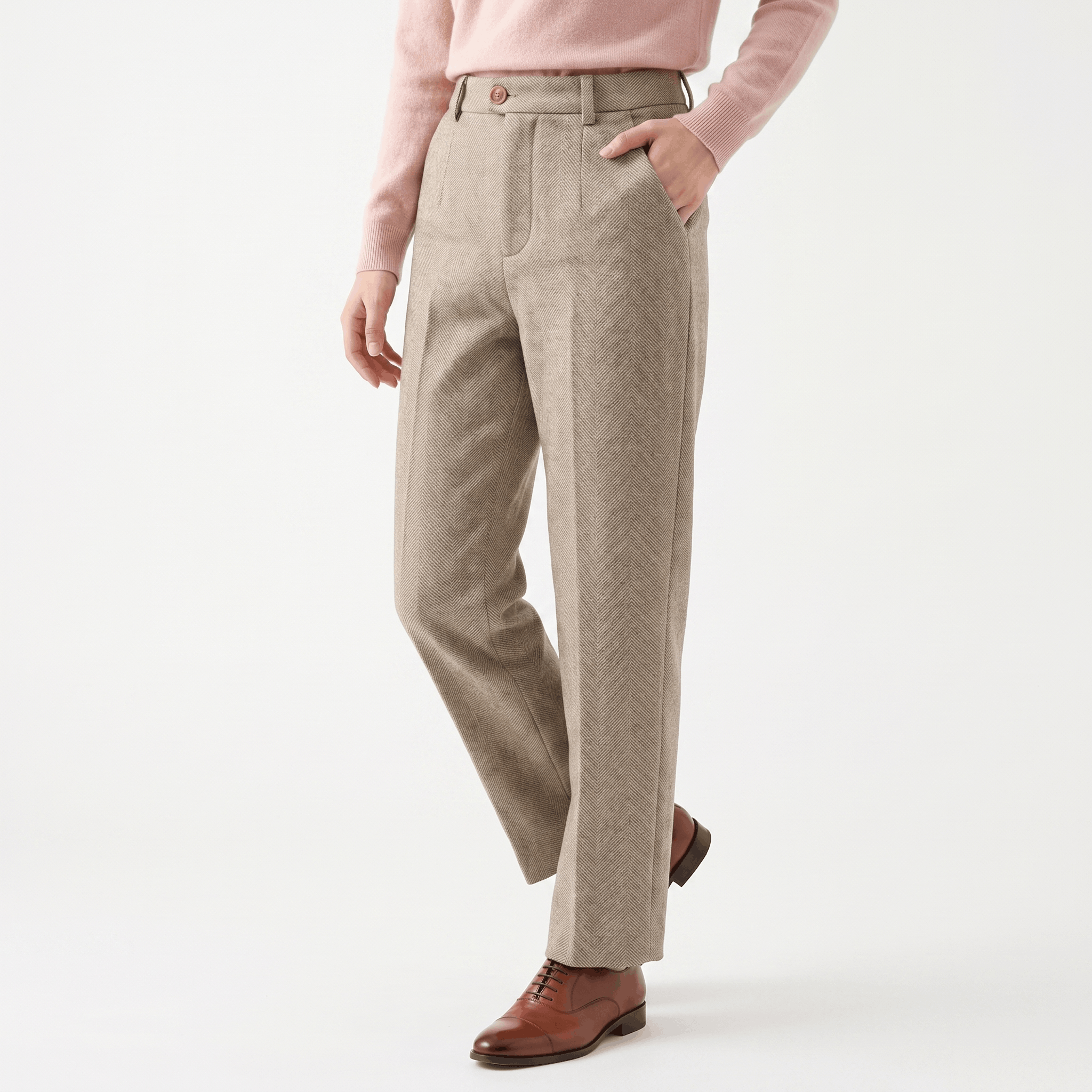 Moreno Herringbone Wool Trousers – Sharp Tailored Cold-Weather Pants