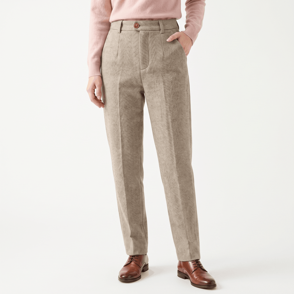 Moreno Herringbone Wool Trousers – Sharp Tailored Cold-Weather Pants