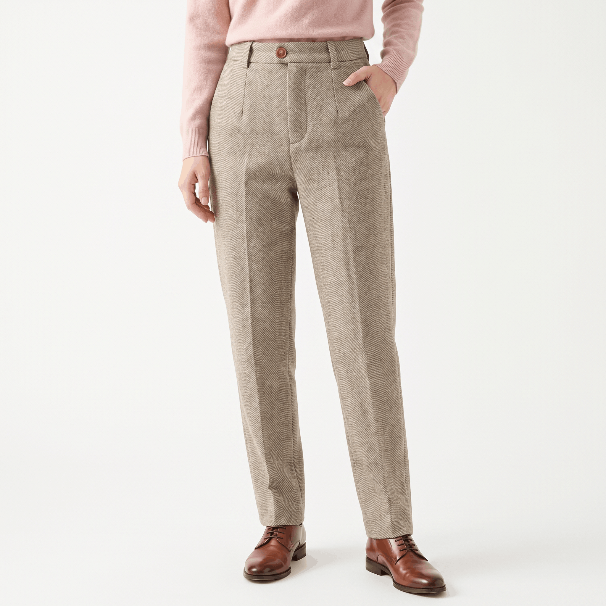Moreno Herringbone Wool Trousers – Sharp Tailored Cold-Weather Pants