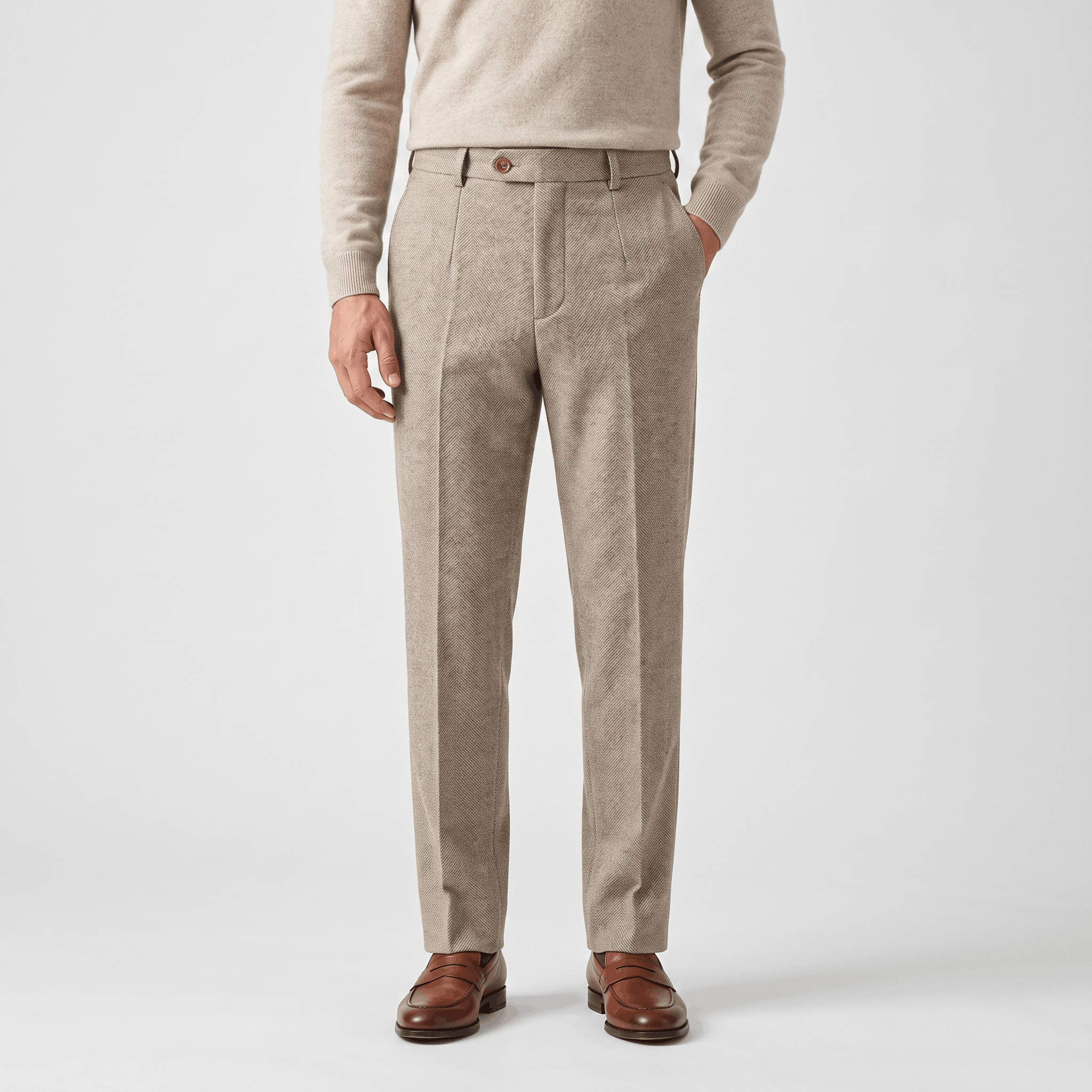 Moreno Herringbone Wool Trousers – Sharp Tailored Cold-Weather Pants