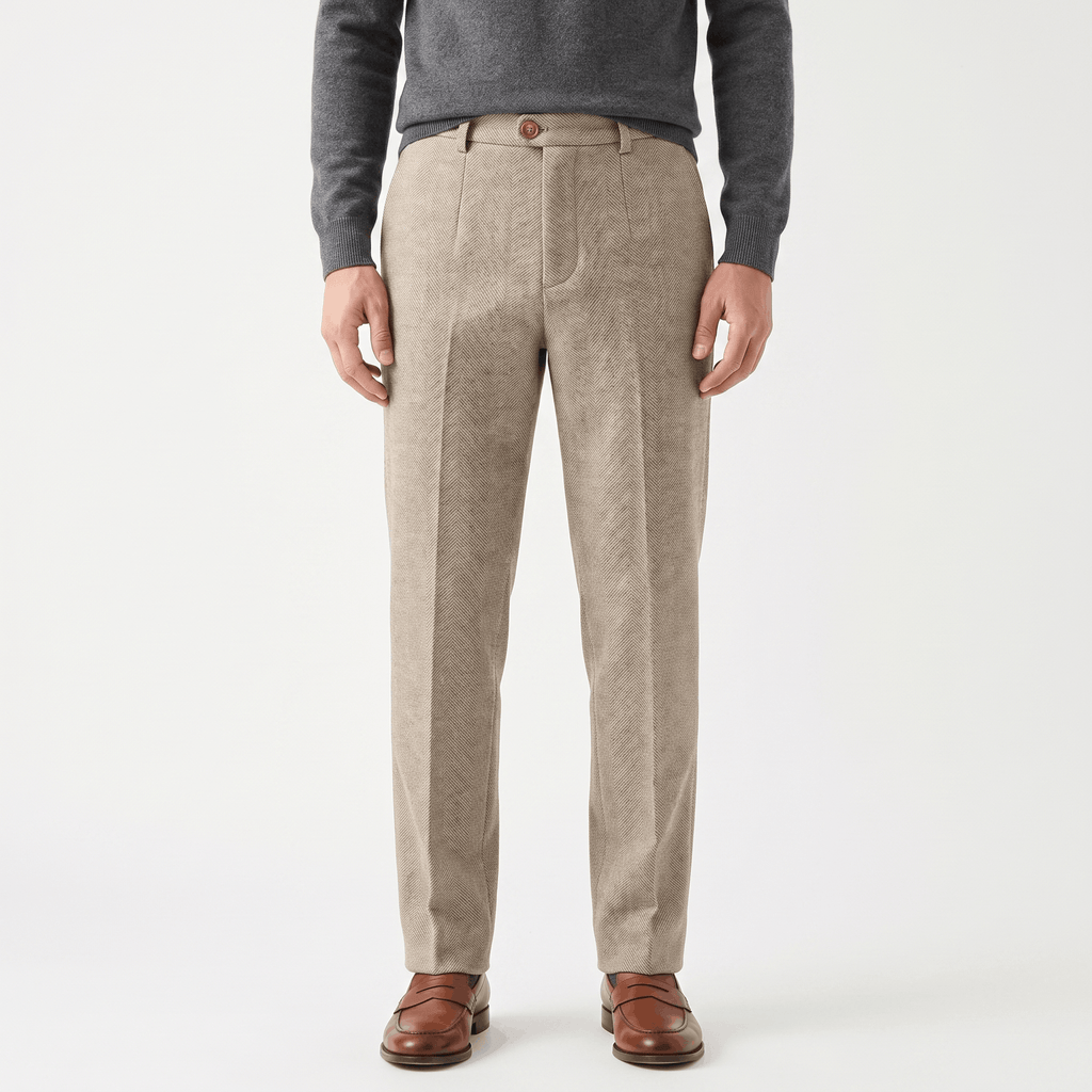 Moreno Herringbone Wool Trousers – Sharp Tailored Cold-Weather Pants