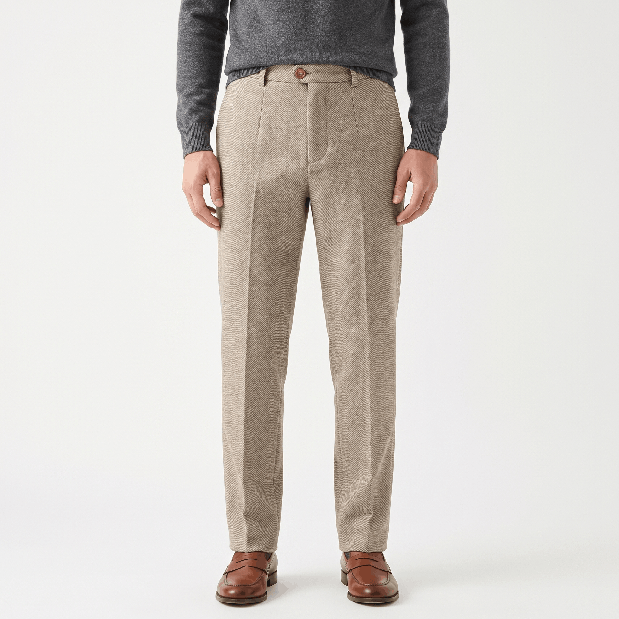 Moreno Herringbone Wool Trousers – Sharp Tailored Cold-Weather Pants