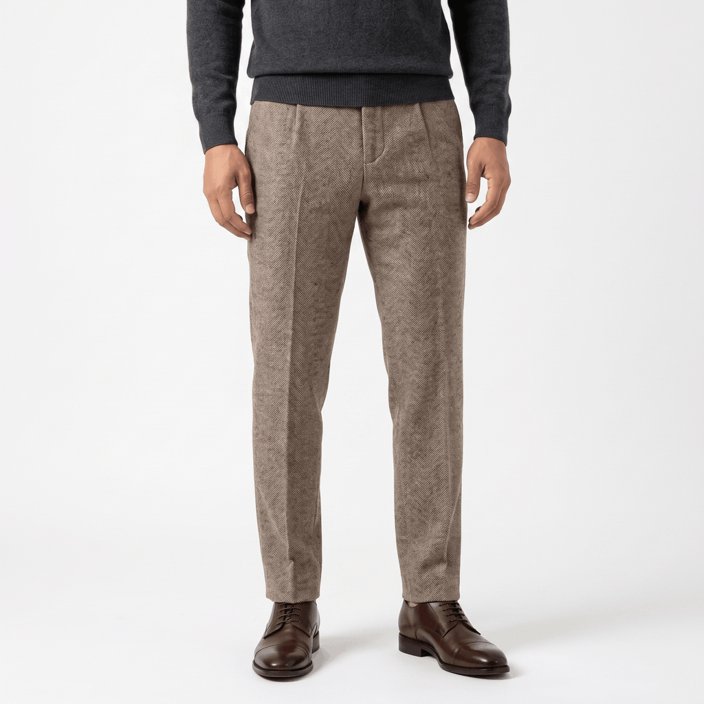Moreno Herringbone Wool Trousers – Sharp Tailored Cold-Weather Pants