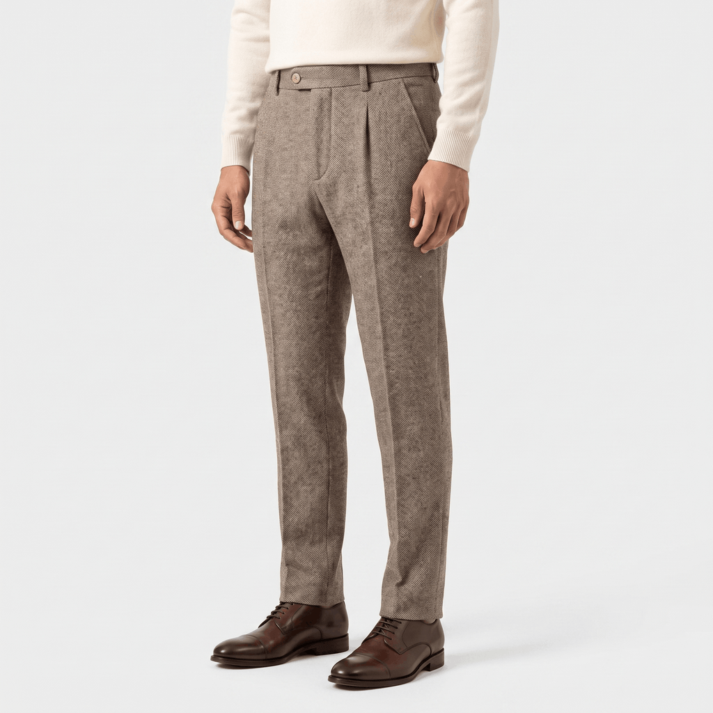 Moreno Herringbone Wool Trousers – Sharp Tailored Cold-Weather Pants