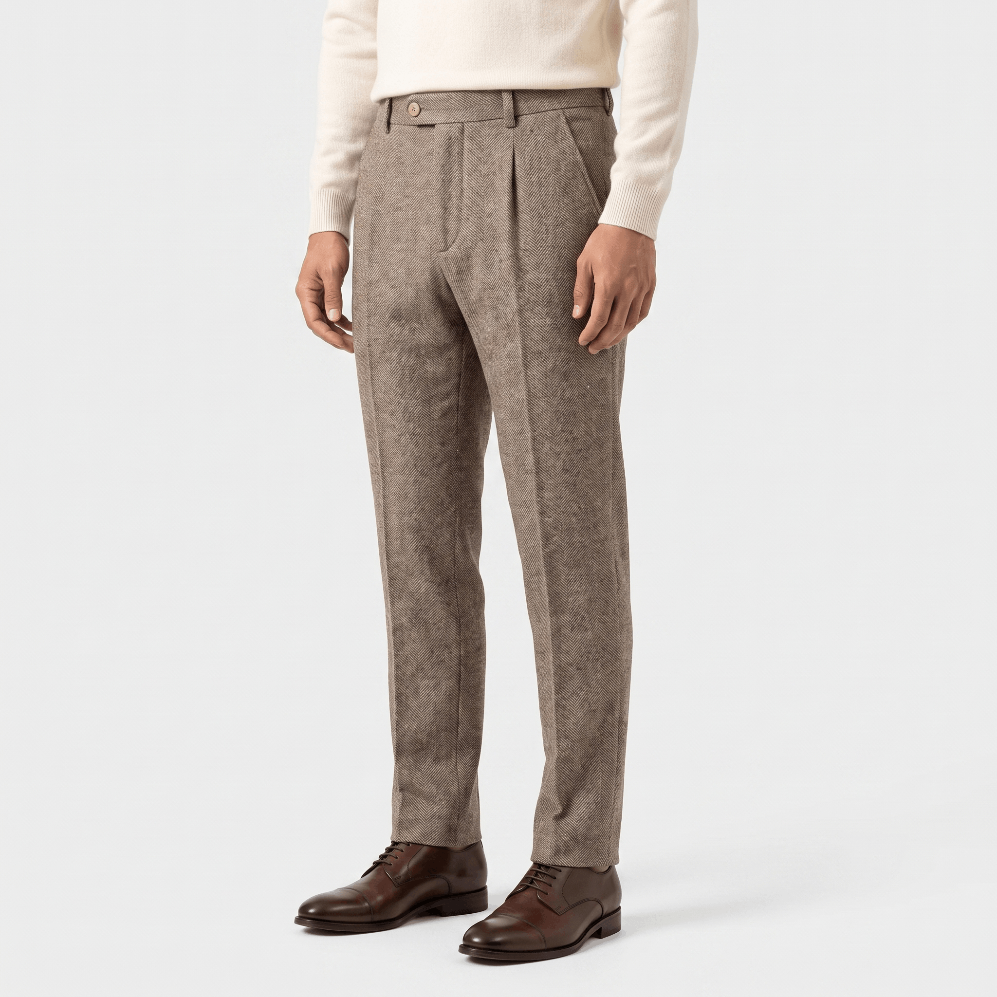 Moreno Herringbone Wool Trousers – Sharp Tailored Cold-Weather Pants