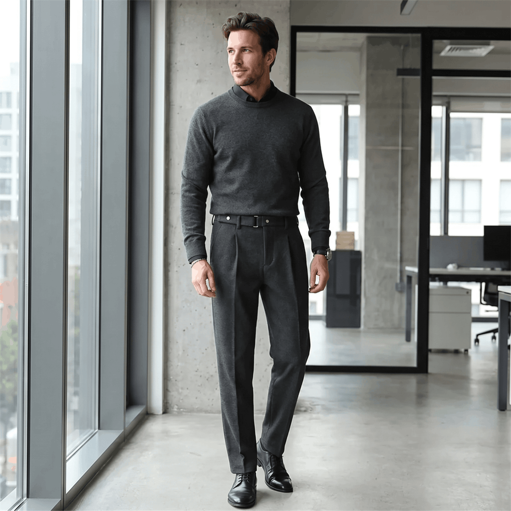 Valenciano Wool Blend Trousers – Classic Straight-Leg Business Pants