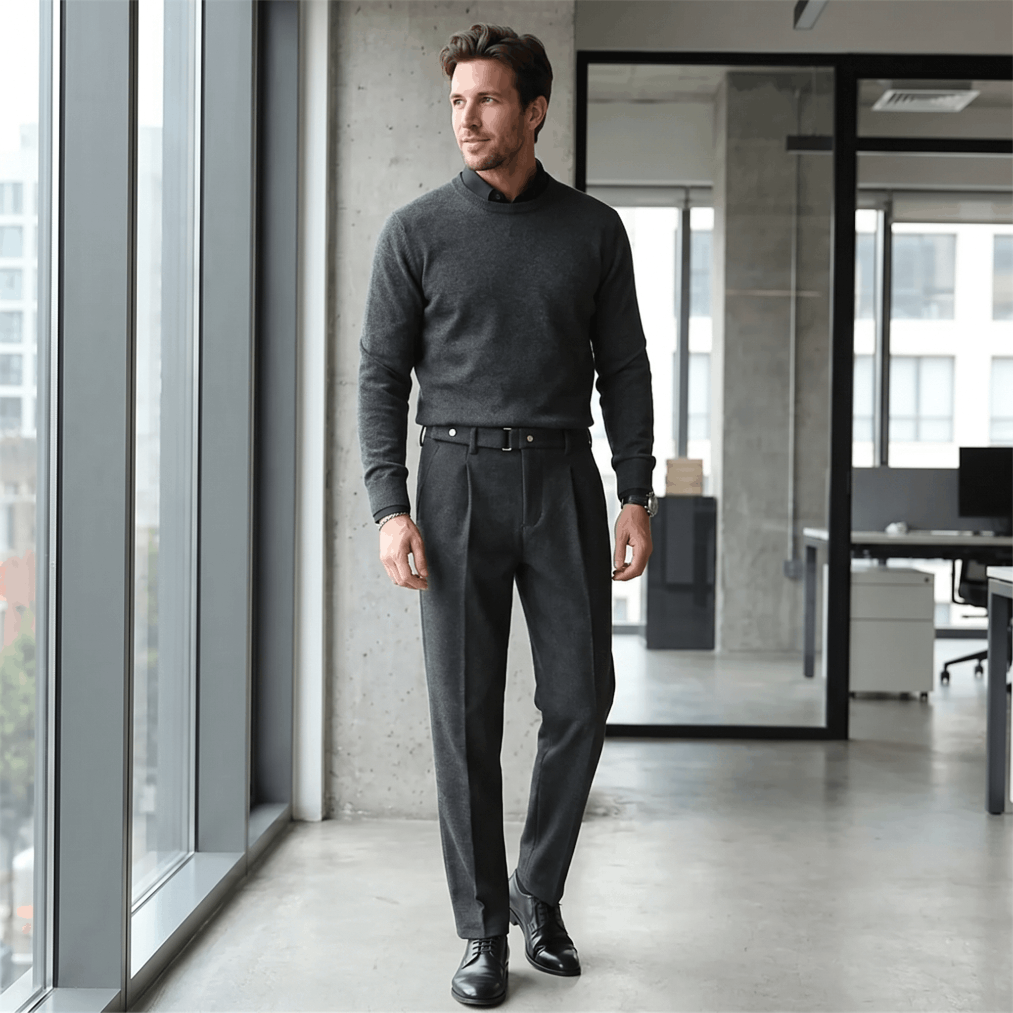 Valenciano Wool Blend Trousers – Classic Straight-Leg Business Pants