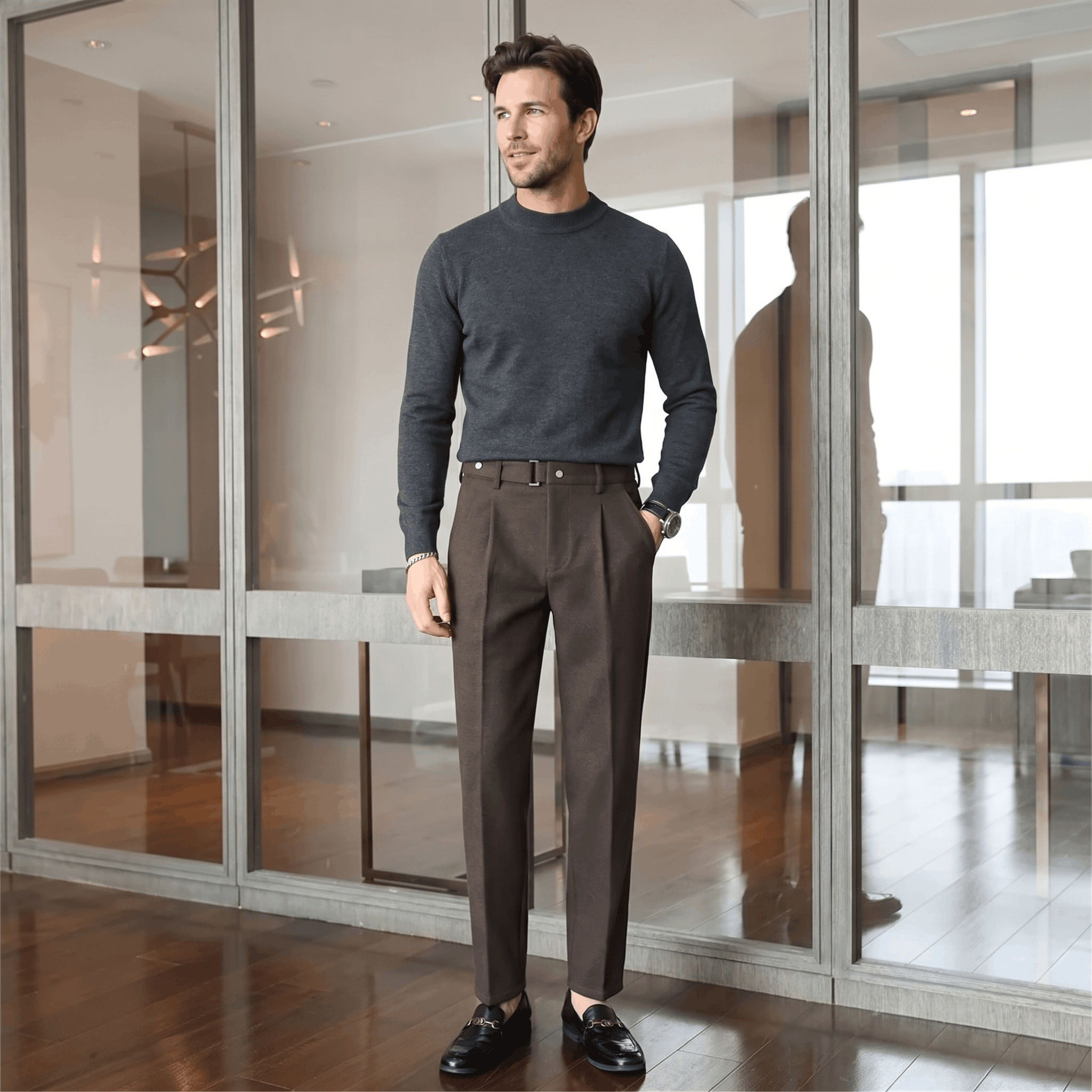 Valenciano Wool Blend Trousers – Classic Straight-Leg Business Pants
