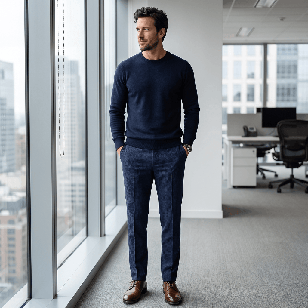 Emilio Micro-Texture Slim Trousers – Sleek Tailored Everyday Pants