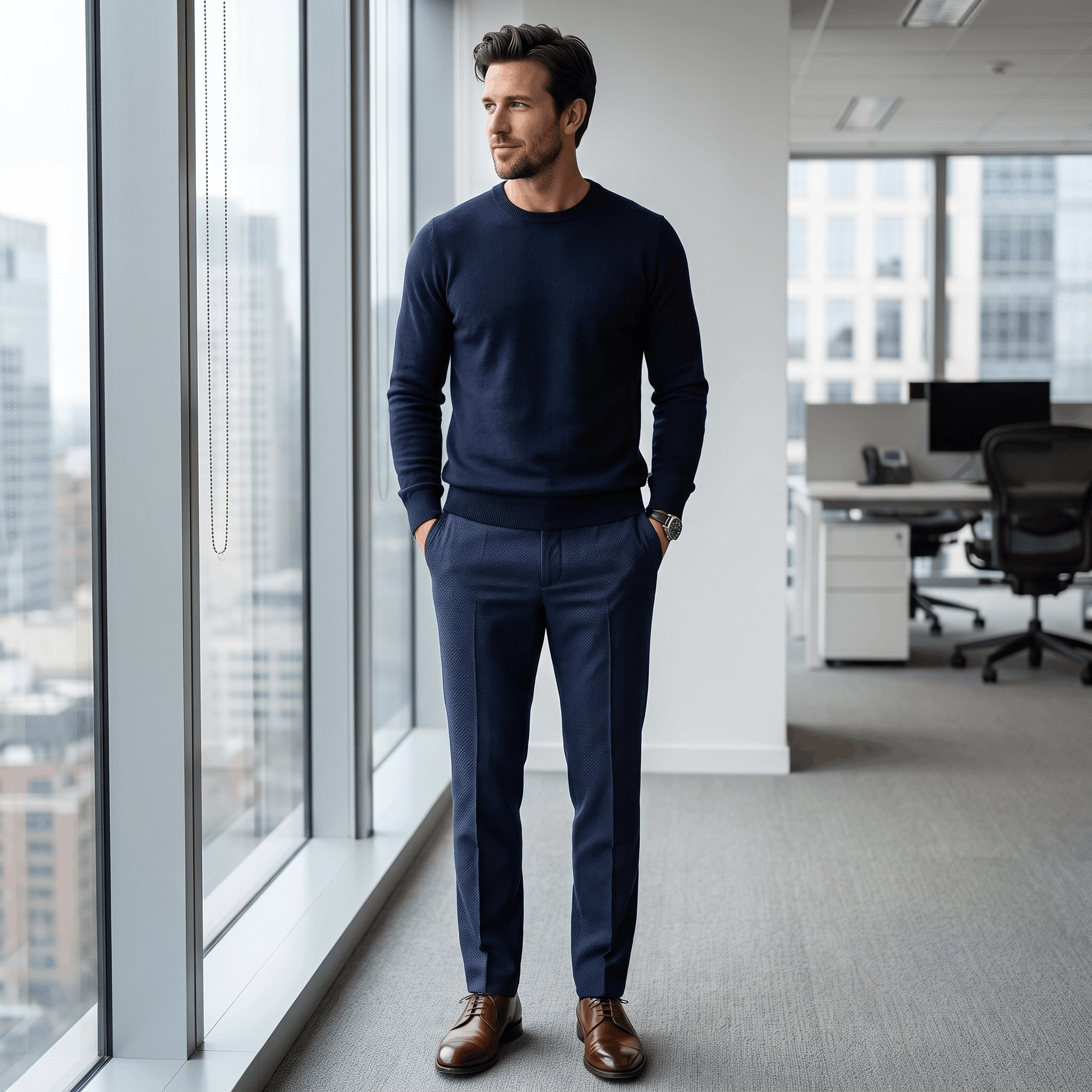 Emilio Micro-Texture Slim Trousers – Sleek Tailored Everyday Pants