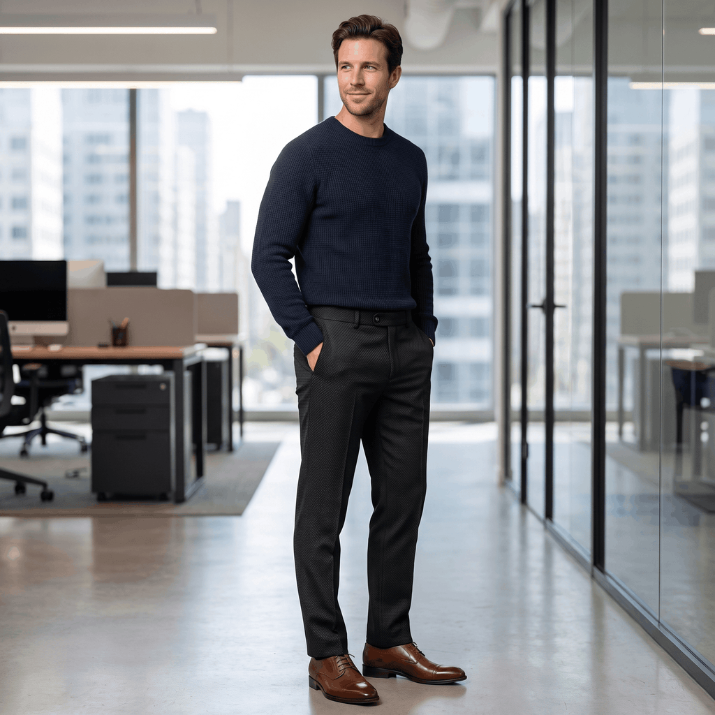 Emilio Micro-Texture Slim Trousers – Sleek Tailored Everyday Pants