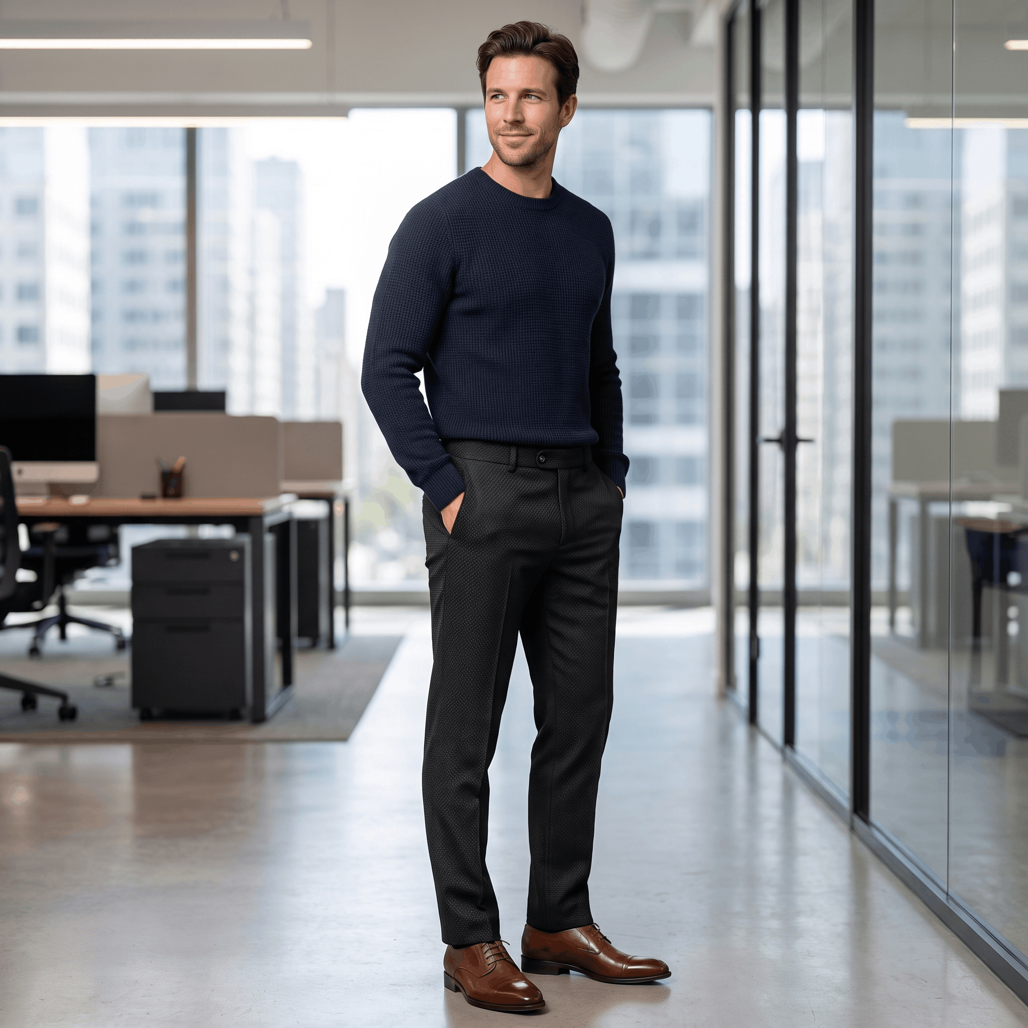 Emilio Micro-Texture Slim Trousers – Sleek Tailored Everyday Pants