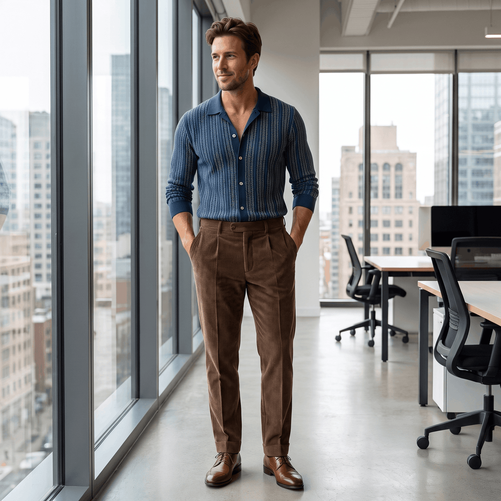 George Corduroy Tailored Trousers – Ribbed Slim-Fit Office Pants