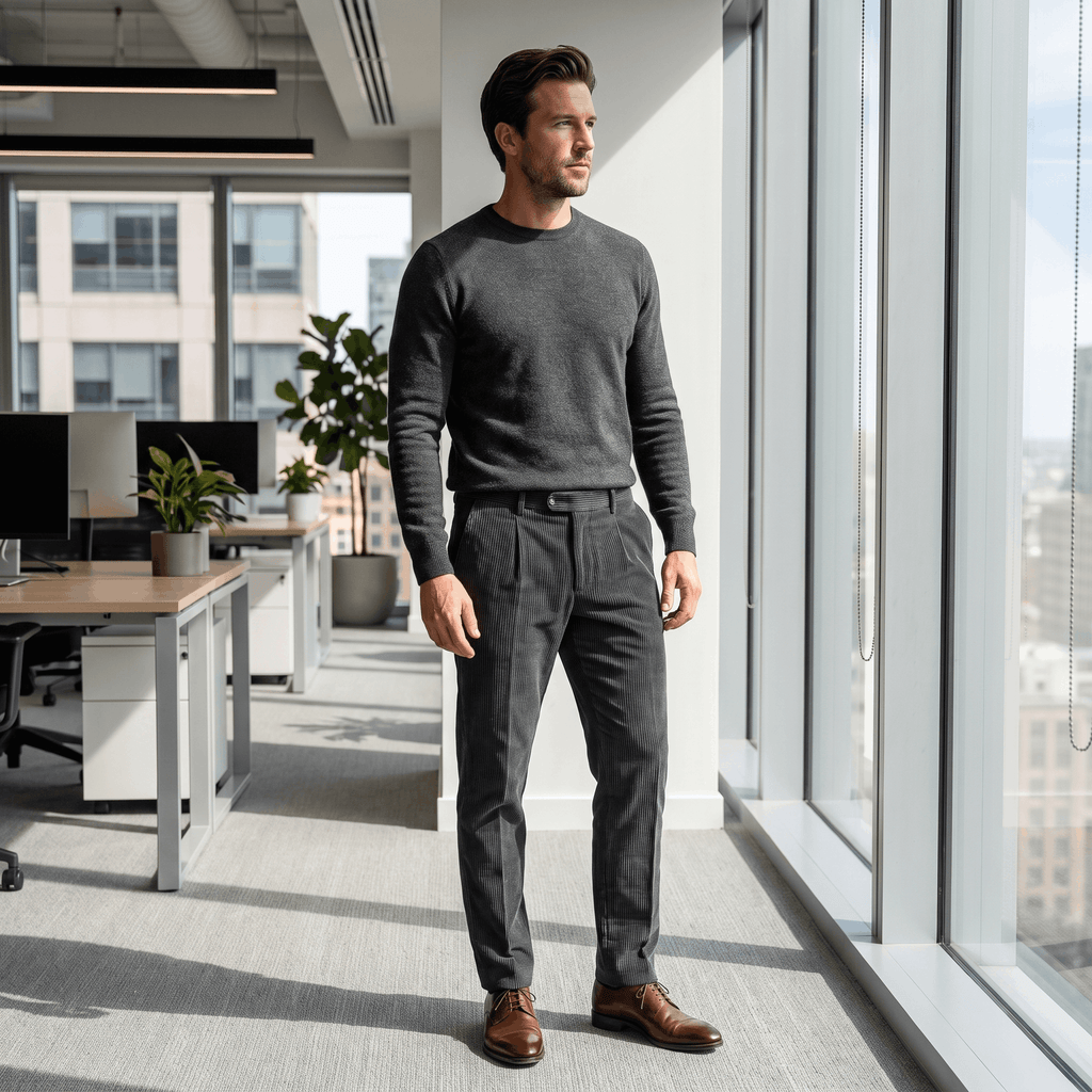 George Corduroy Tailored Trousers – Ribbed Slim-Fit Office Pants