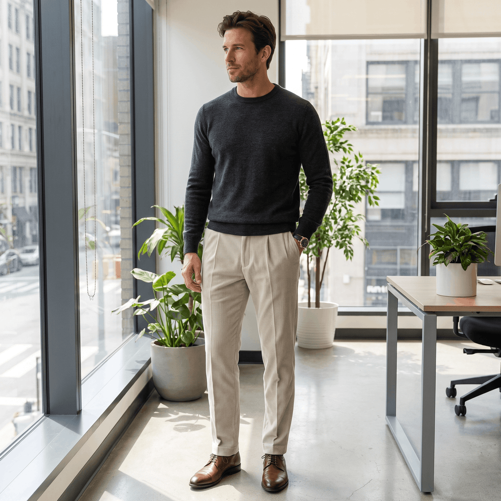George Corduroy Tailored Trousers – Ribbed Slim-Fit Office Pants
