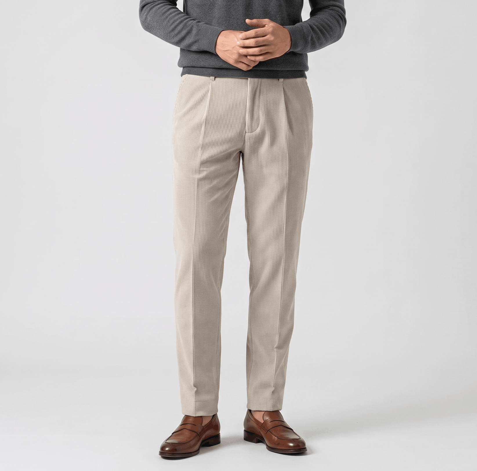 George Corduroy Tailored Trousers – Ribbed Slim-Fit Office Pants