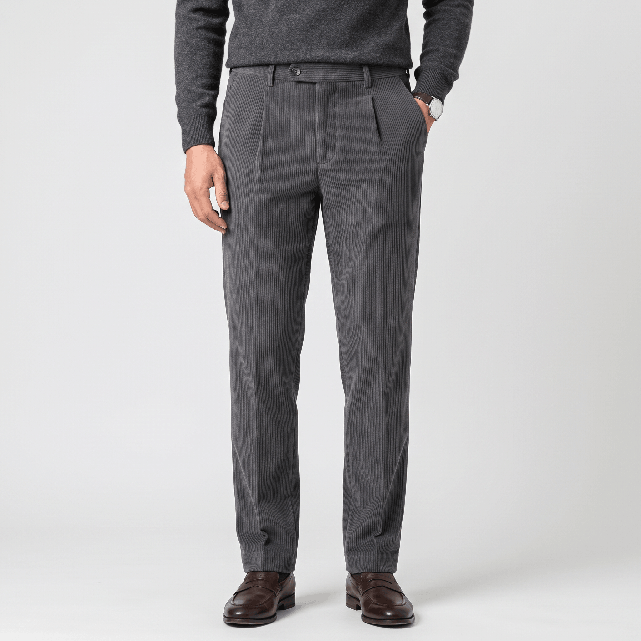 George Corduroy Tailored Trousers – Ribbed Slim-Fit Office Pants