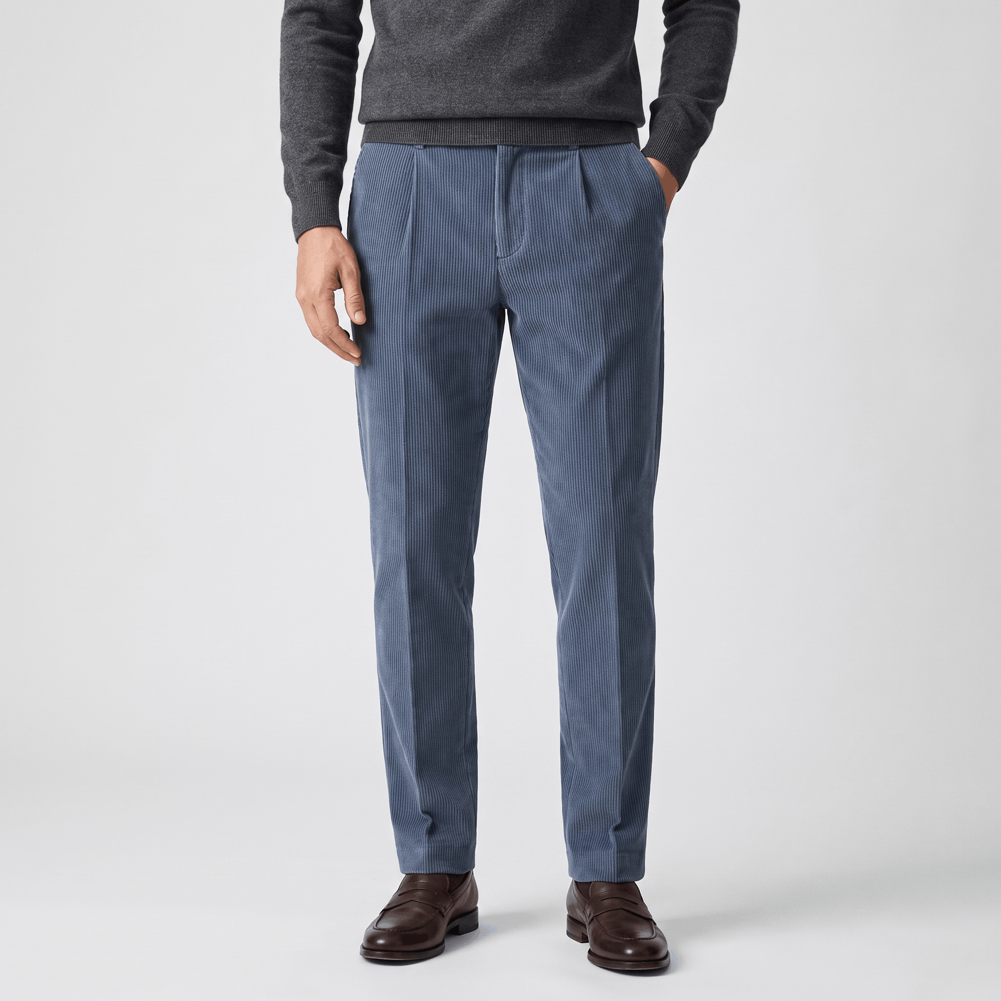 George Corduroy Tailored Trousers – Ribbed Slim-Fit Office Pants