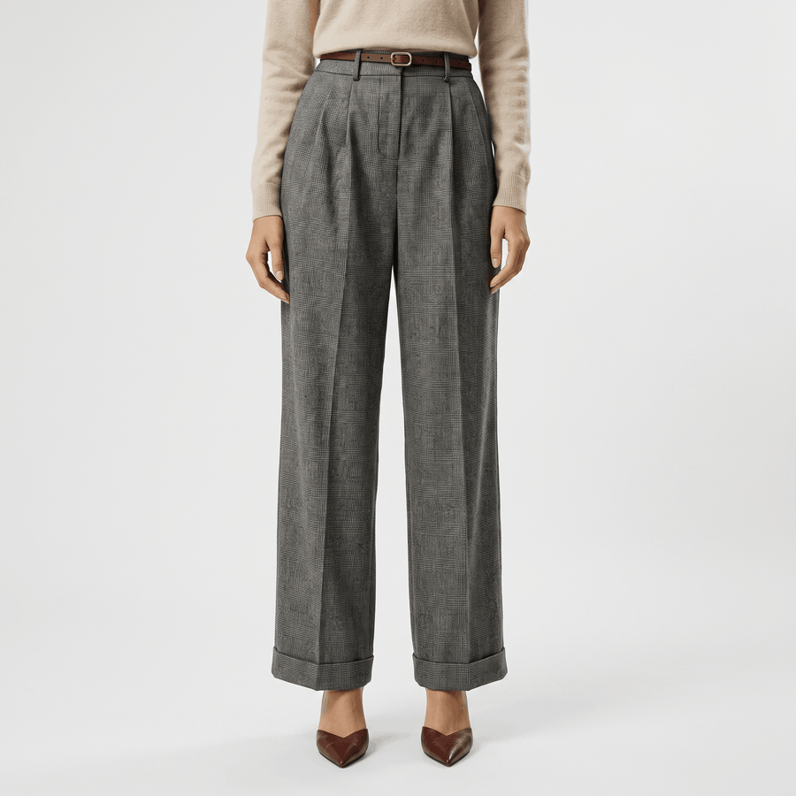 Mandy Wool Flannel Trousers – Wide-Leg Elastic-Waist Suit Pants