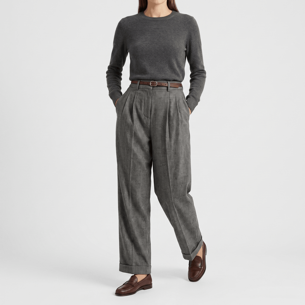 Mandy Wool Flannel Trousers – Wide-Leg Elastic-Waist Suit Pants