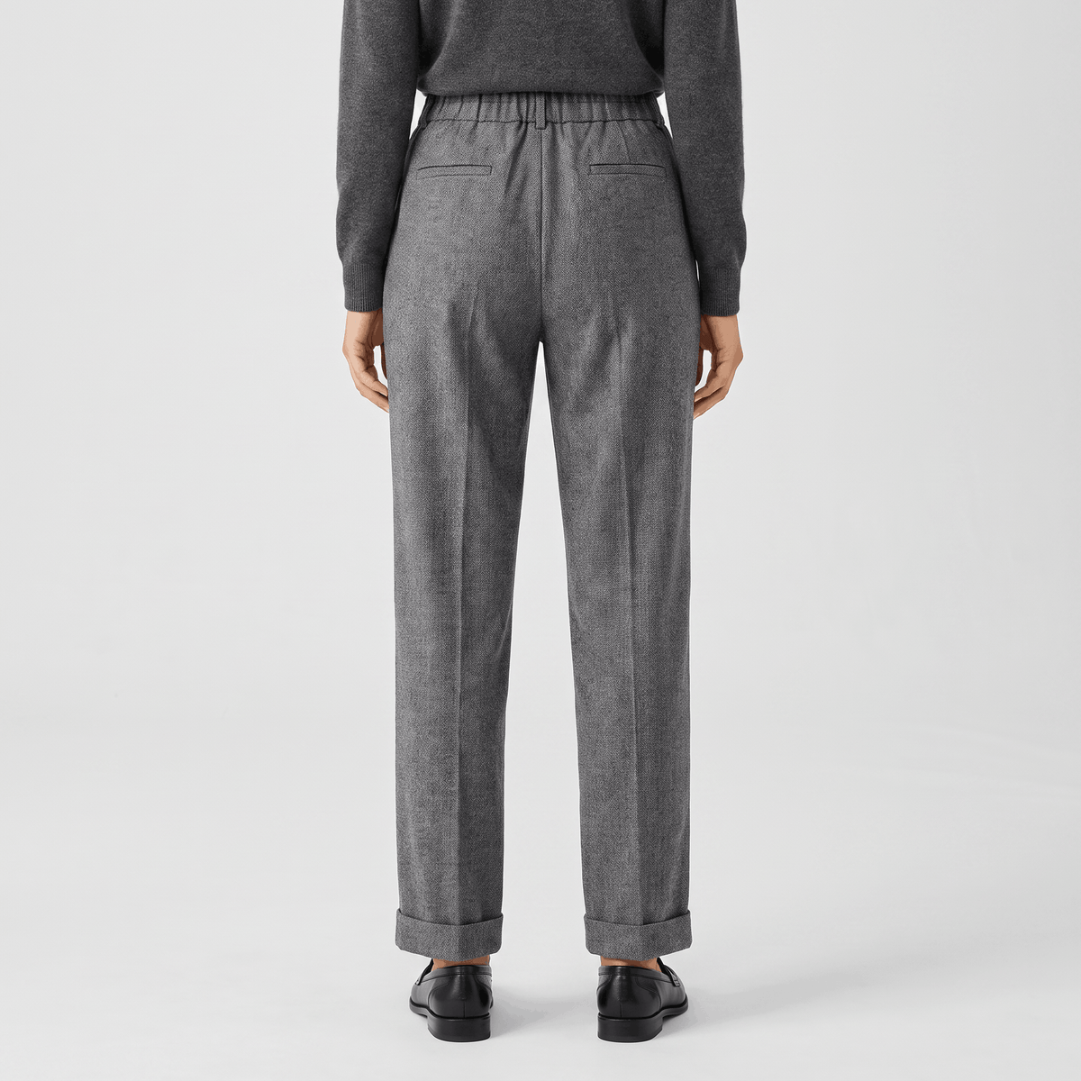 Mandy Wool Flannel Trousers – Wide-Leg Elastic-Waist Suit Pants
