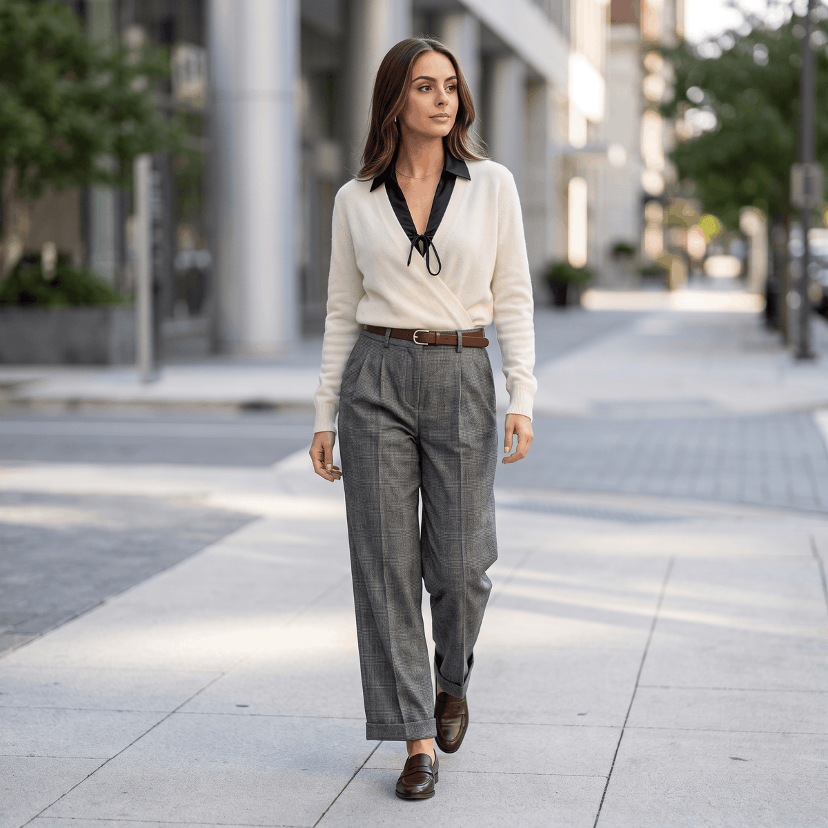 Mandy Wool Flannel Trousers – Wide-Leg Elastic-Waist Suit Pants