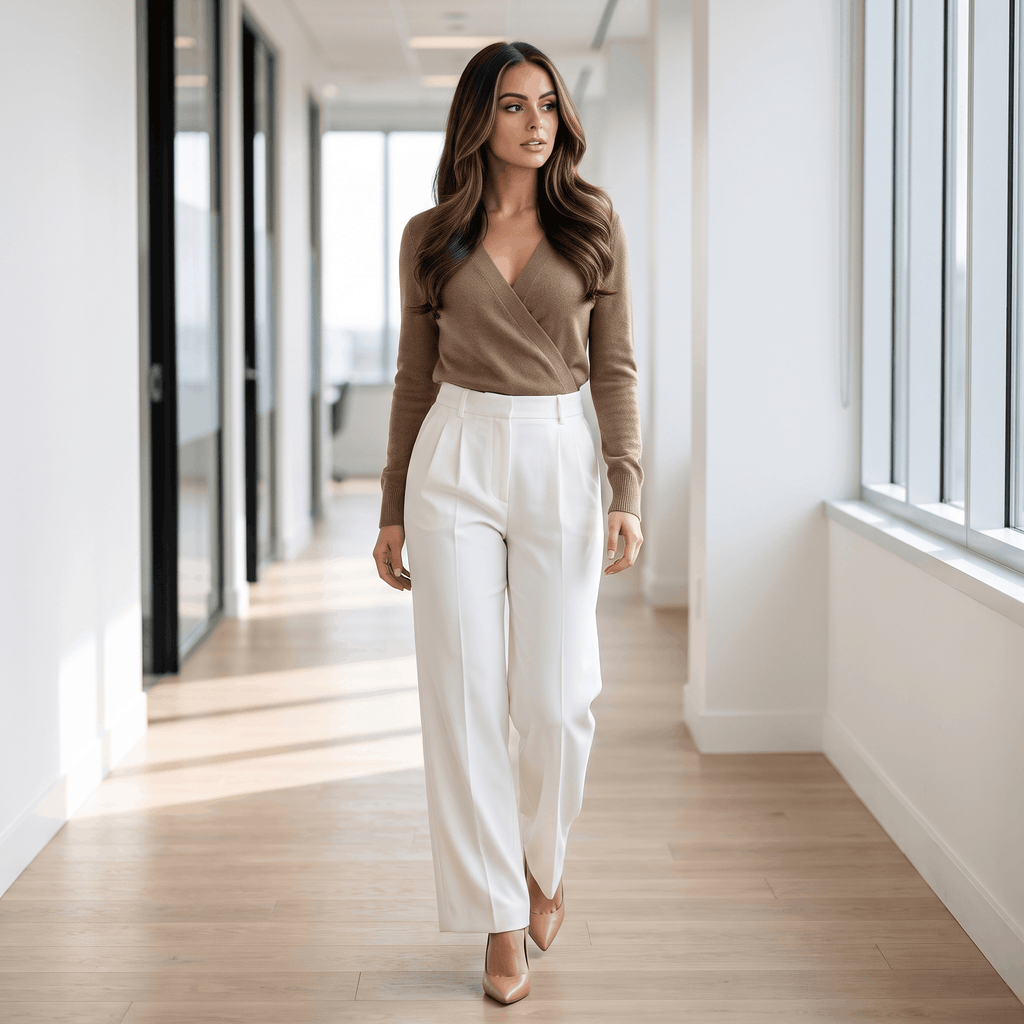 Jessy Structured Woven Trousers – High-Waist Tailored Wide-Leg Pants