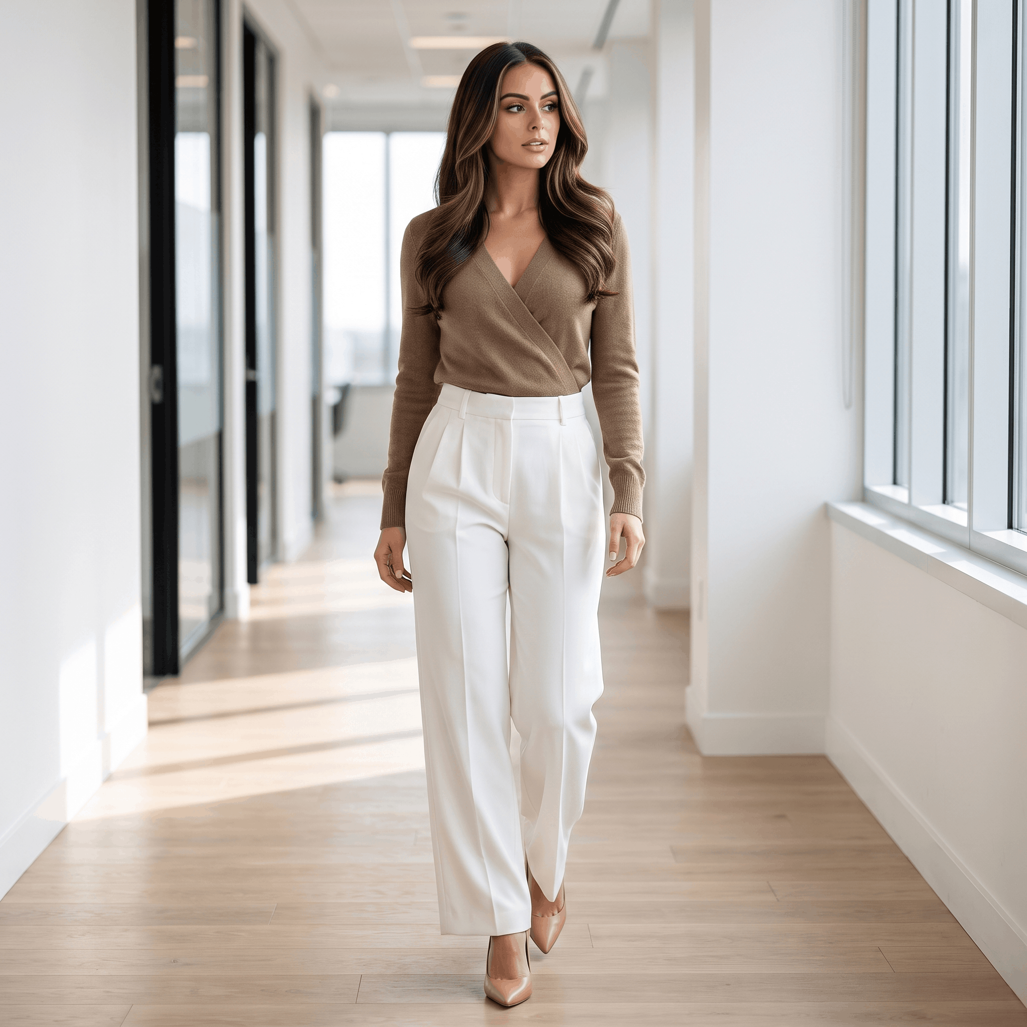 Jessy Structured Woven Trousers – High-Waist Tailored Wide-Leg Pants