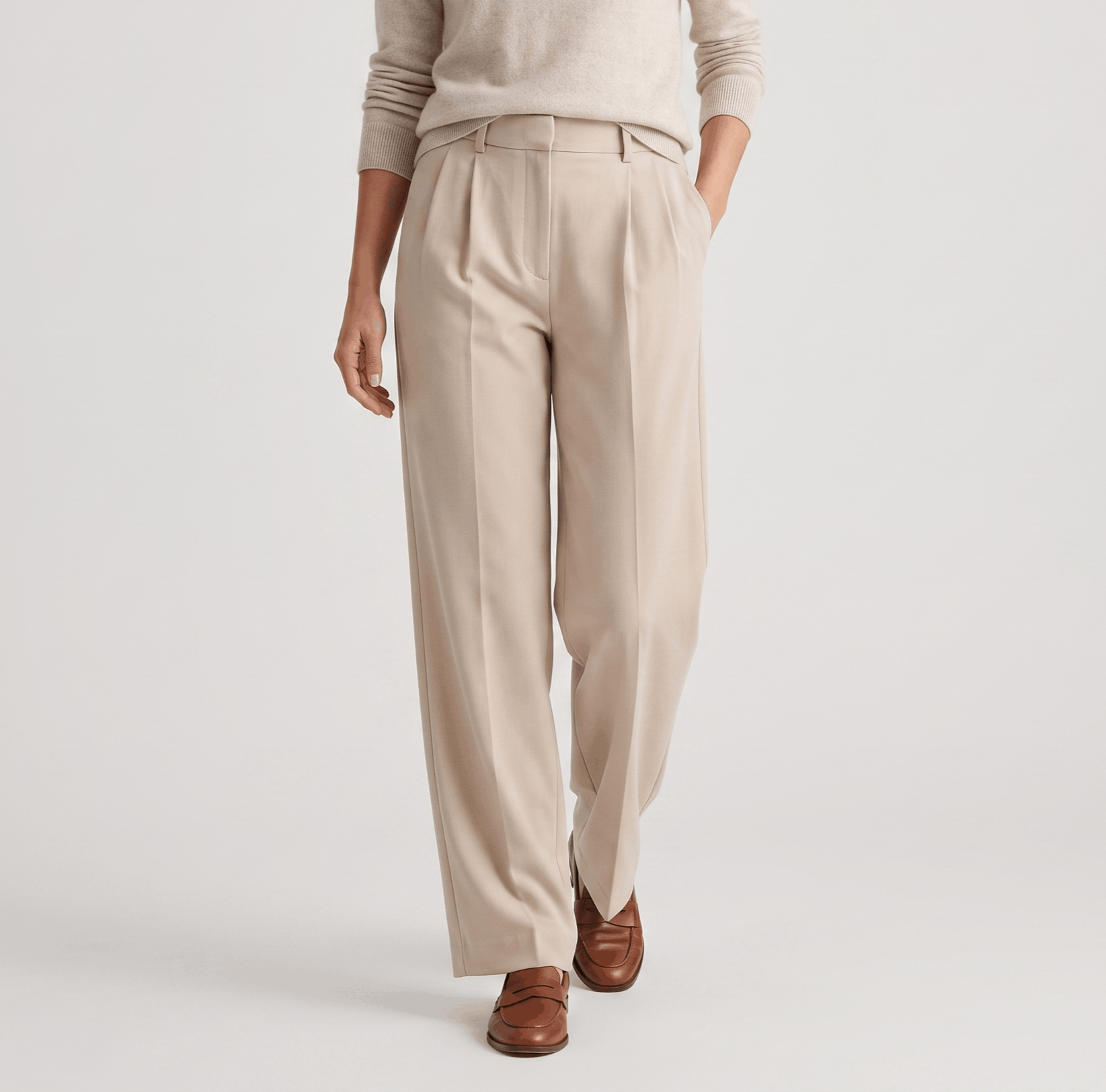 Jessy Structured Woven Trousers – High-Waist Tailored Wide-Leg Pants