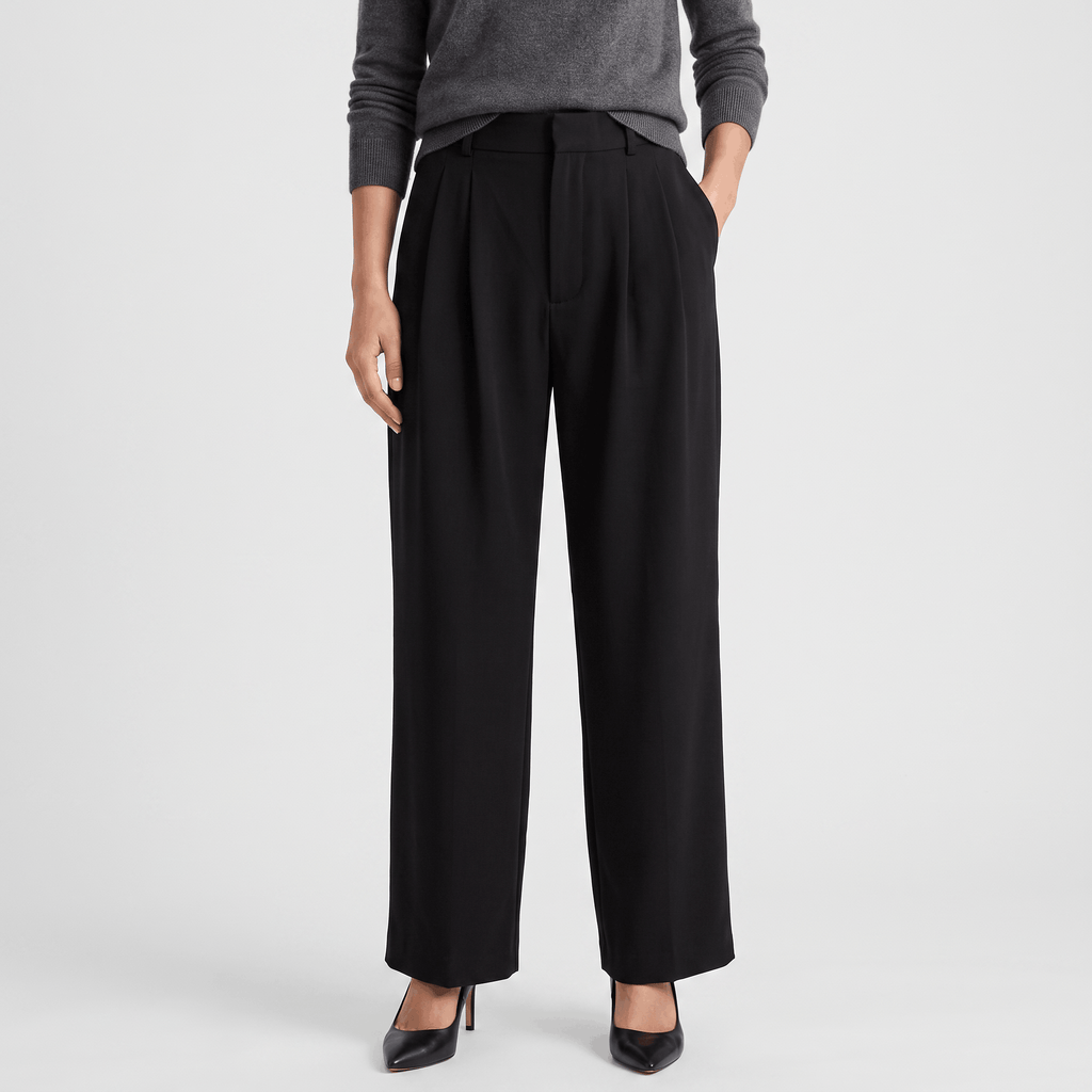 Jessy Structured Woven Trousers – High-Waist Tailored Wide-Leg Pants