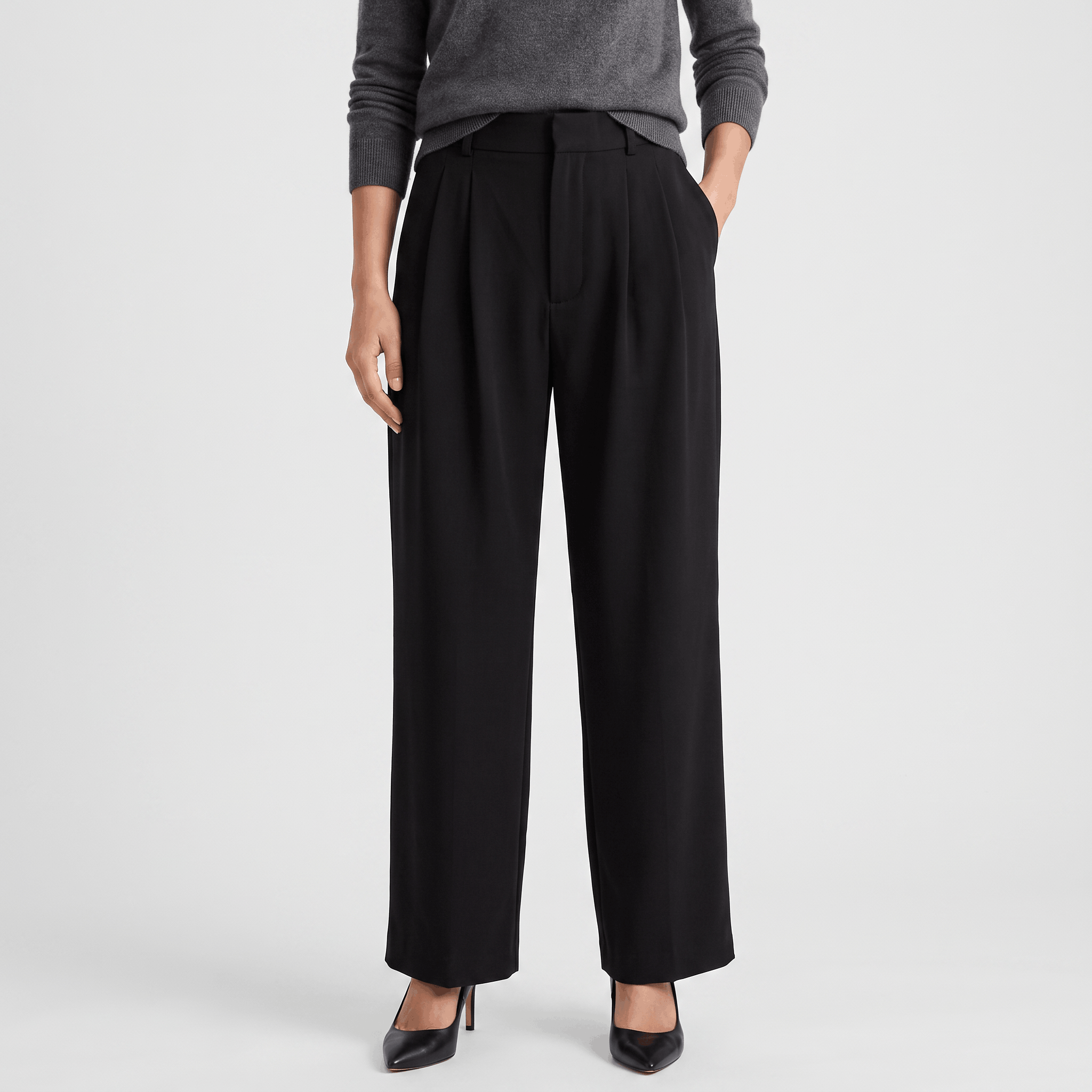 Jessy Structured Woven Trousers – High-Waist Tailored Wide-Leg Pants
