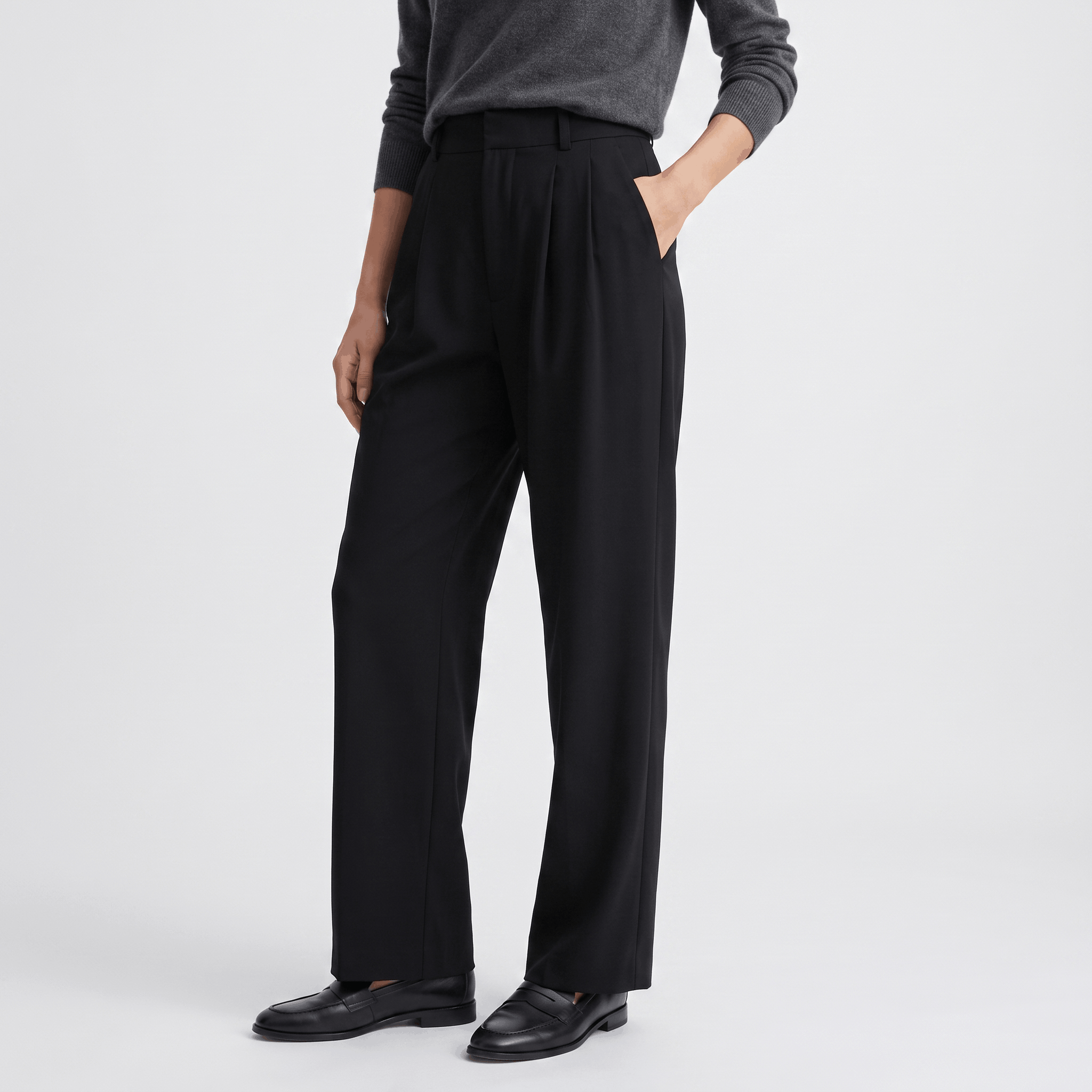 Jessy Structured Woven Trousers – High-Waist Tailored Wide-Leg Pants