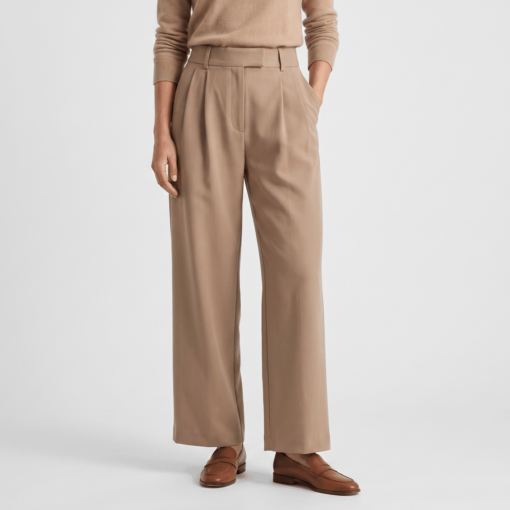Jessy Structured Woven Trousers – High-Waist Tailored Wide-Leg Pants