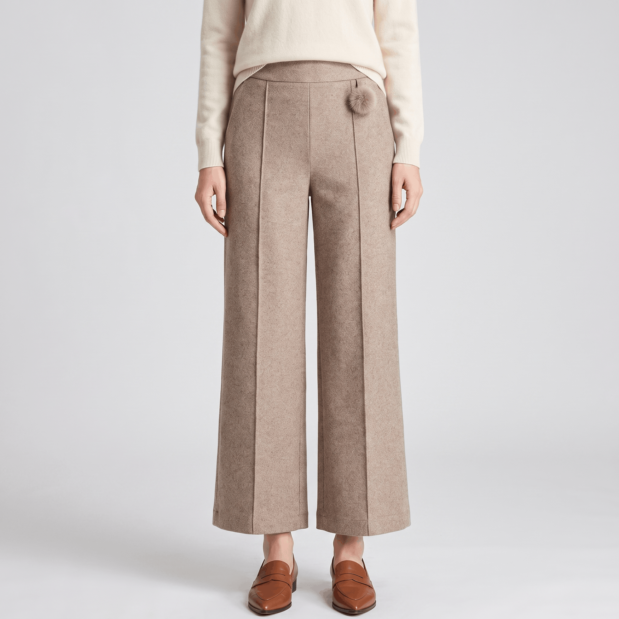 Vicky Wool Blend Trousers – Stretch High-Rise Wide-Leg Pants