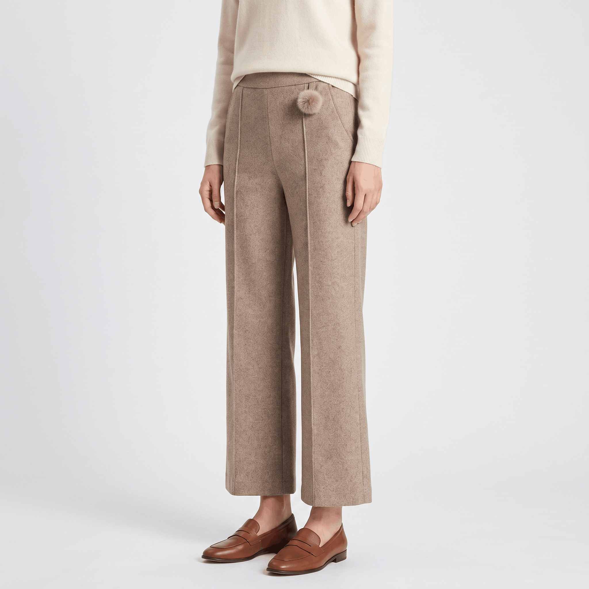 Vicky Wool Blend Trousers – Stretch High-Rise Wide-Leg Pants