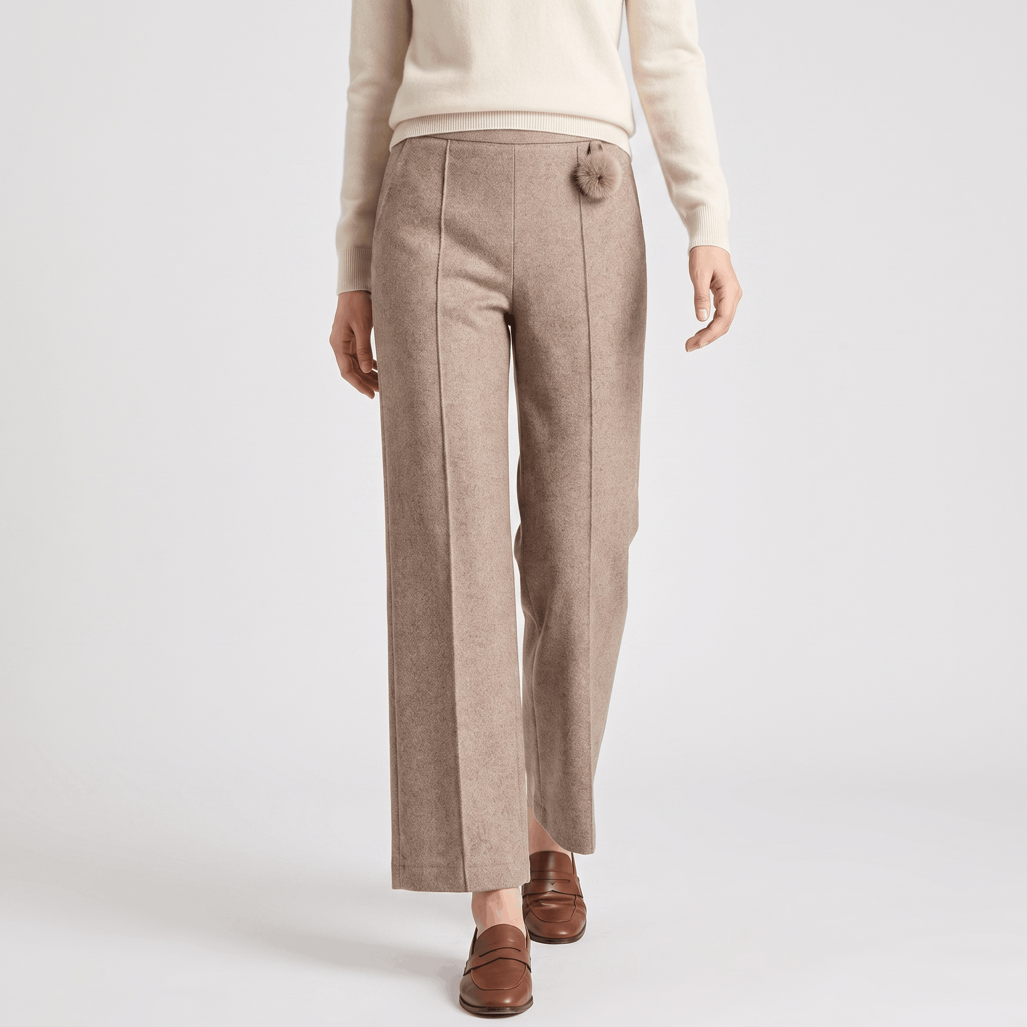 Vicky Wool Blend Trousers – Stretch High-Rise Wide-Leg Pants