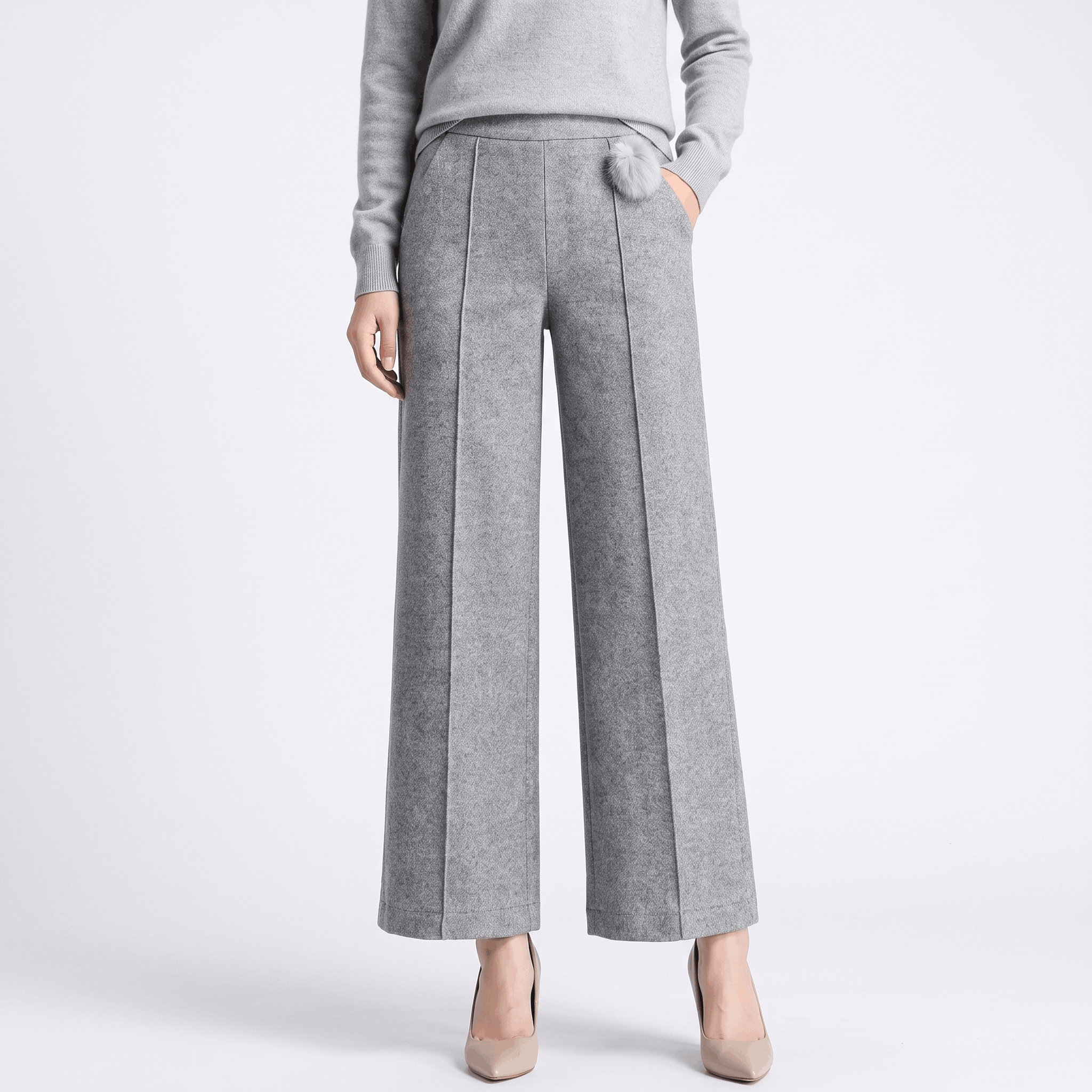 Vicky Wool Blend Trousers – Stretch High-Rise Wide-Leg Pants