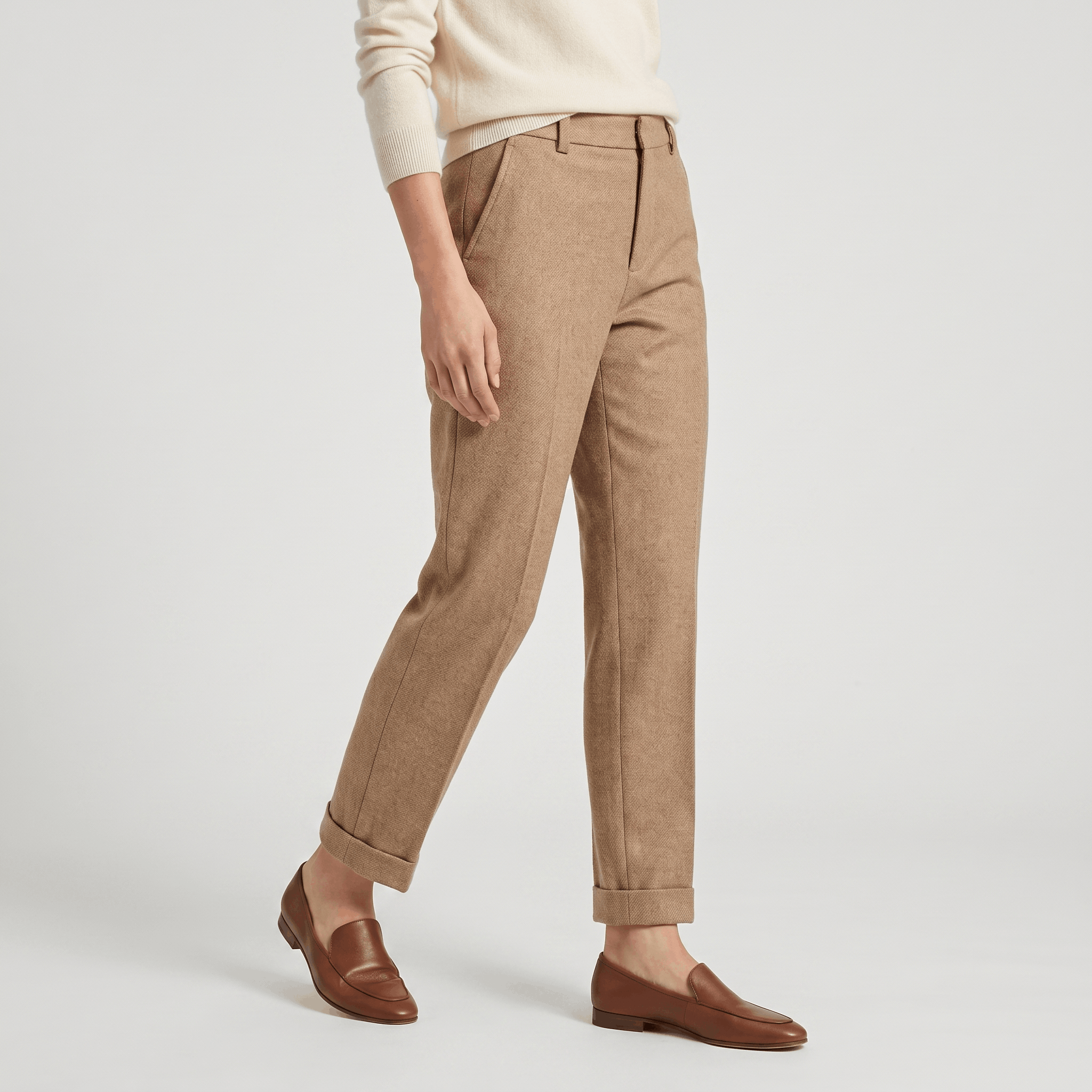Silvia Crinkled Cotton Trousers – Tailored Zip-Button Classic Pants