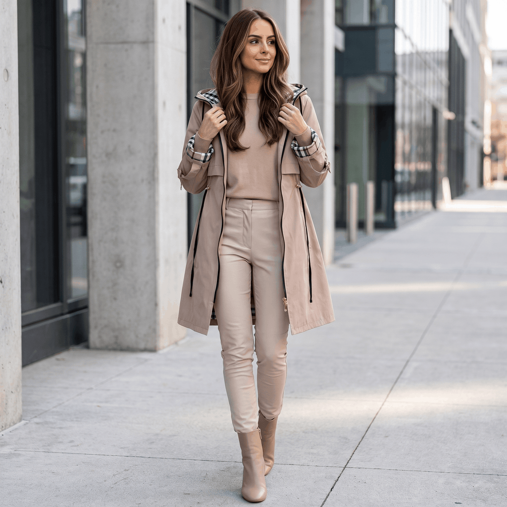 Katrina Hooded Longline Coat – Zip-Up Tie-Waist Water-Resistant Outerwear
