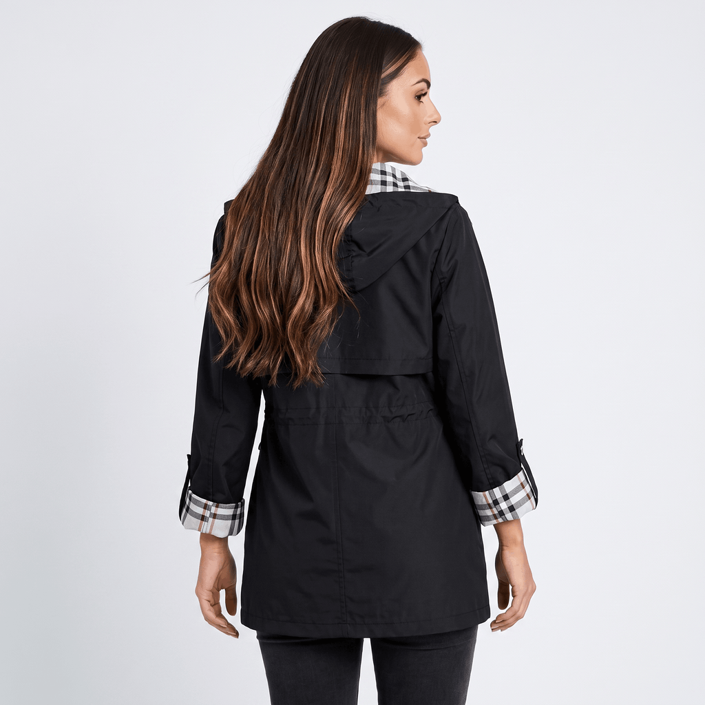 Katrina Hooded Longline Coat – Zip-Up Tie-Waist Water-Resistant Outerwear