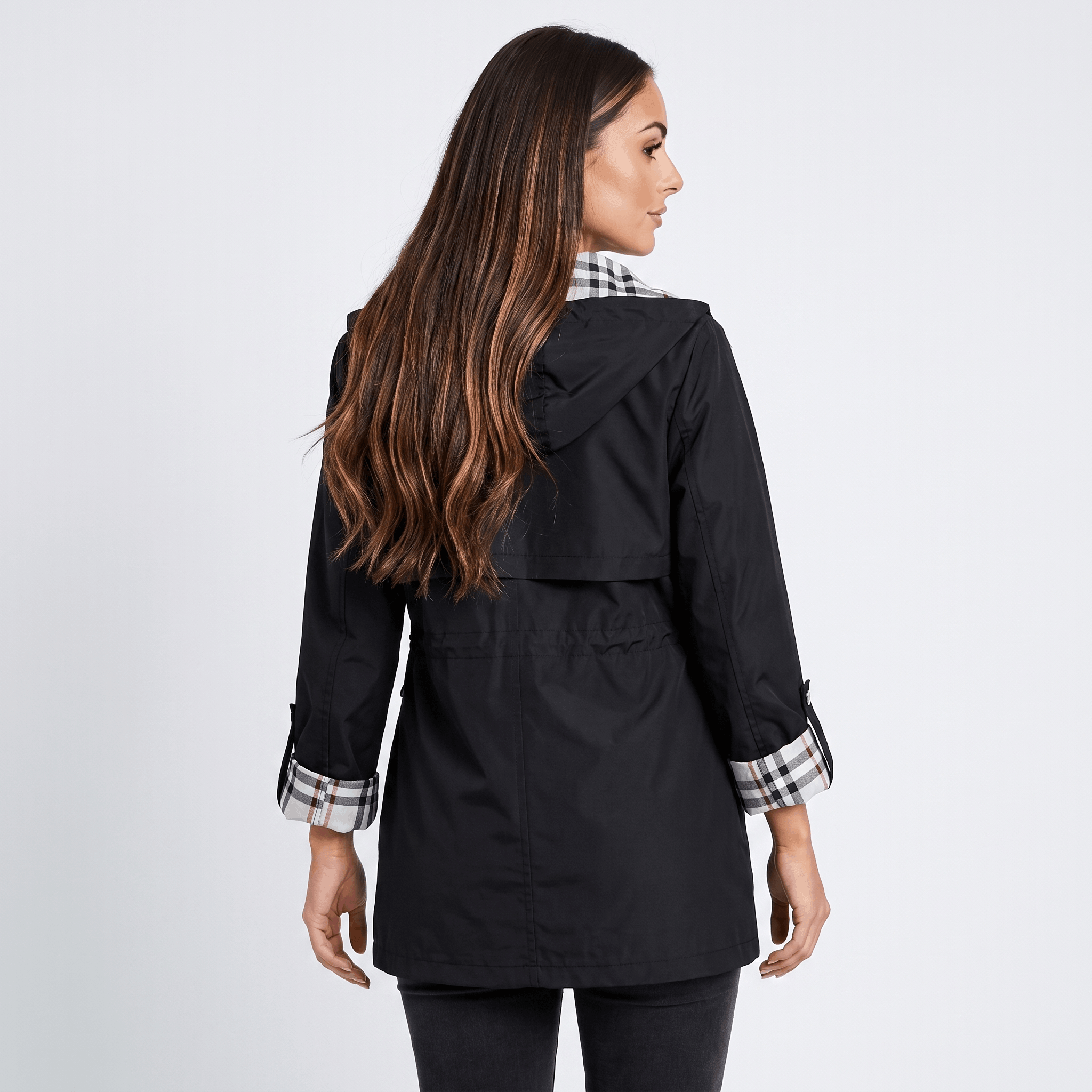 Katrina Hooded Longline Coat – Zip-Up Tie-Waist Water-Resistant Outerwear