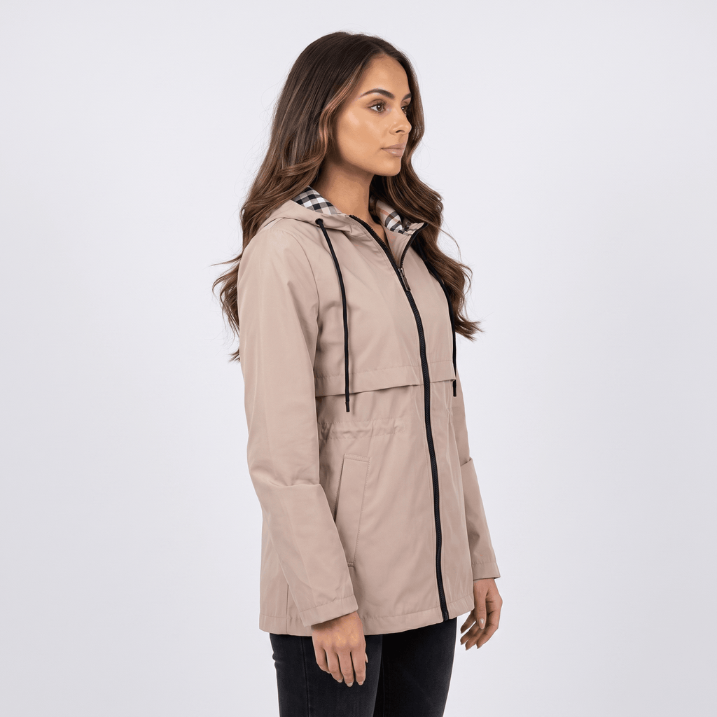 Katrina Hooded Longline Coat – Zip-Up Tie-Waist Water-Resistant Outerwear