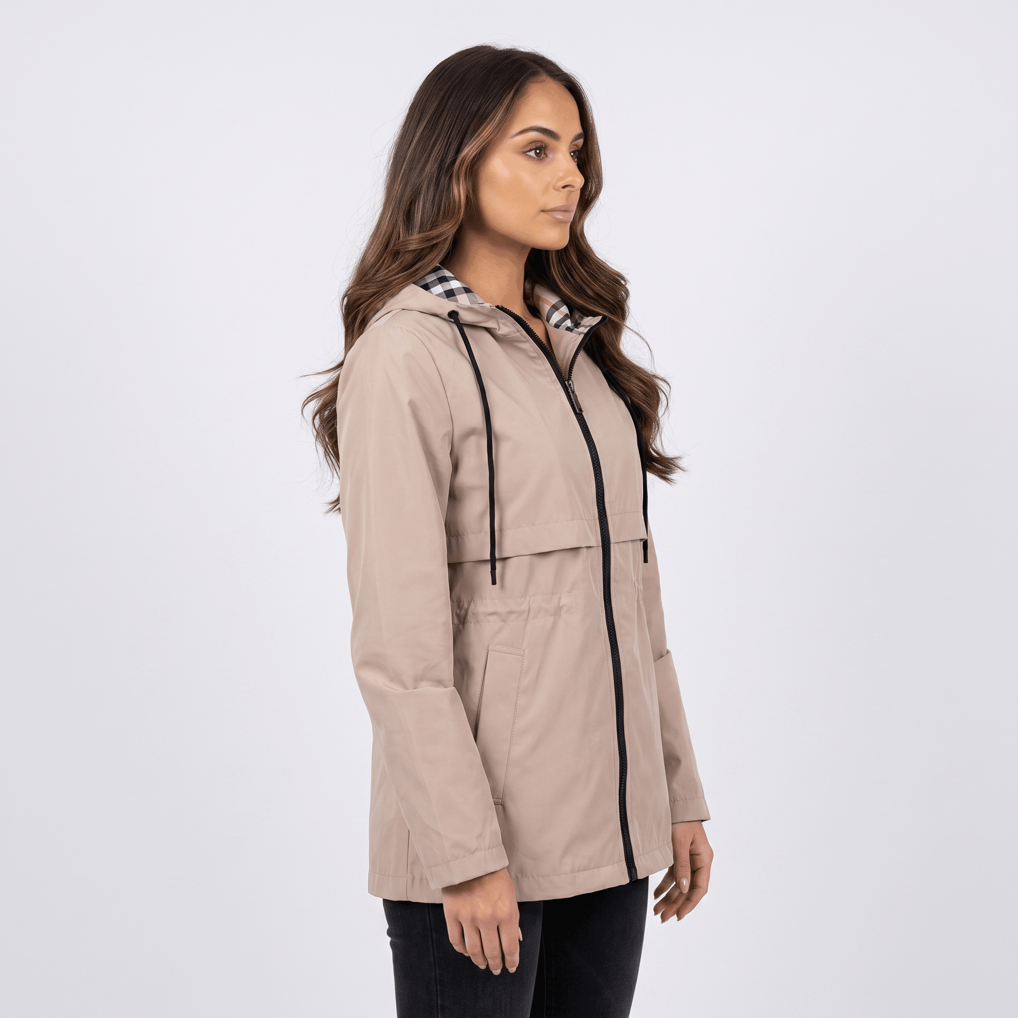 Katrina Hooded Longline Coat – Zip-Up Tie-Waist Water-Resistant Outerwear