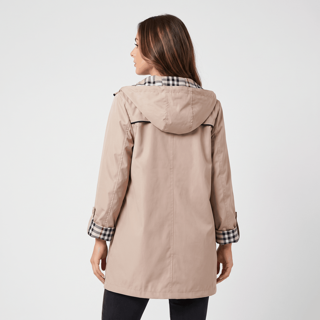 Katrina Hooded Longline Coat – Zip-Up Tie-Waist Water-Resistant Outerwear