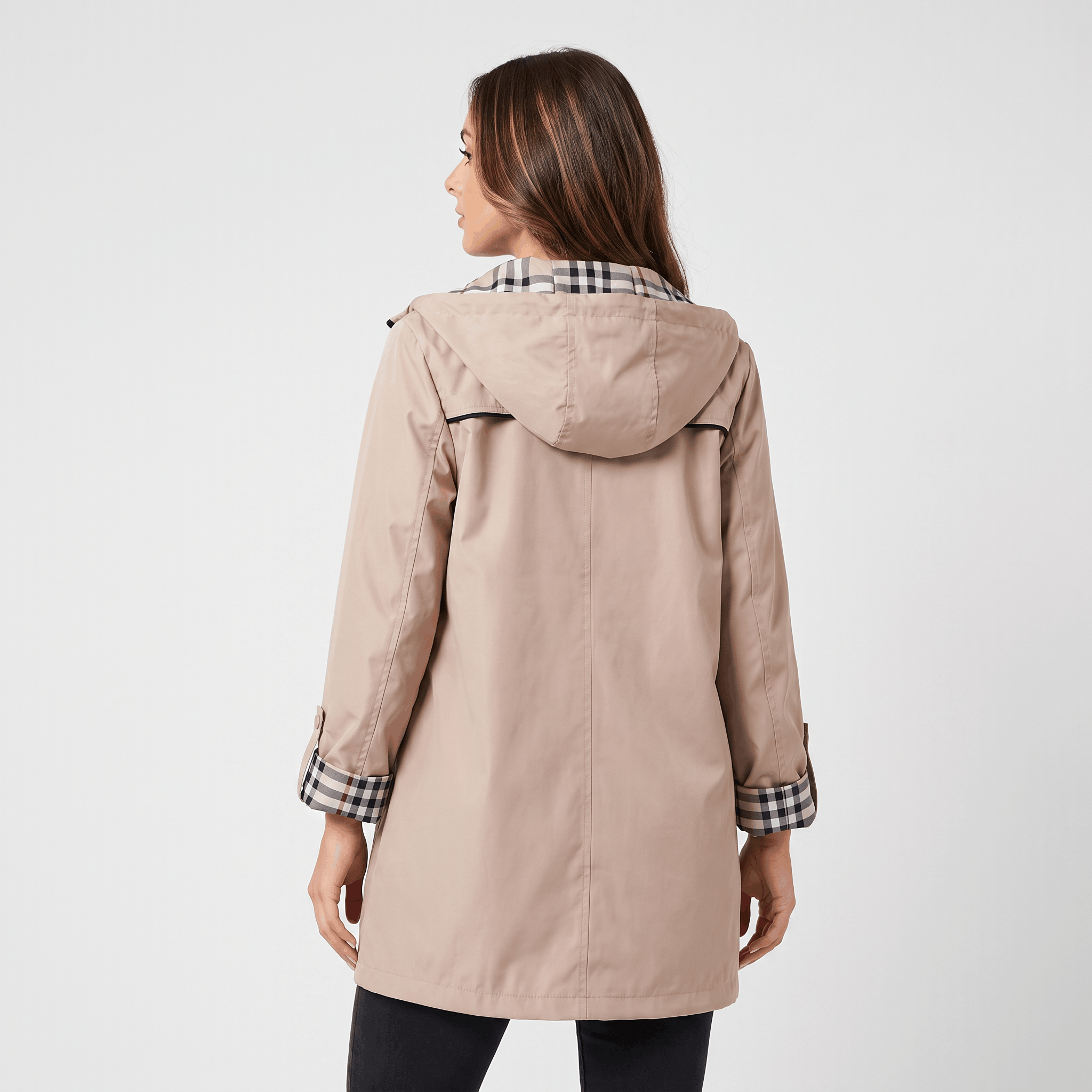 Katrina Hooded Longline Coat – Zip-Up Tie-Waist Water-Resistant Outerwear