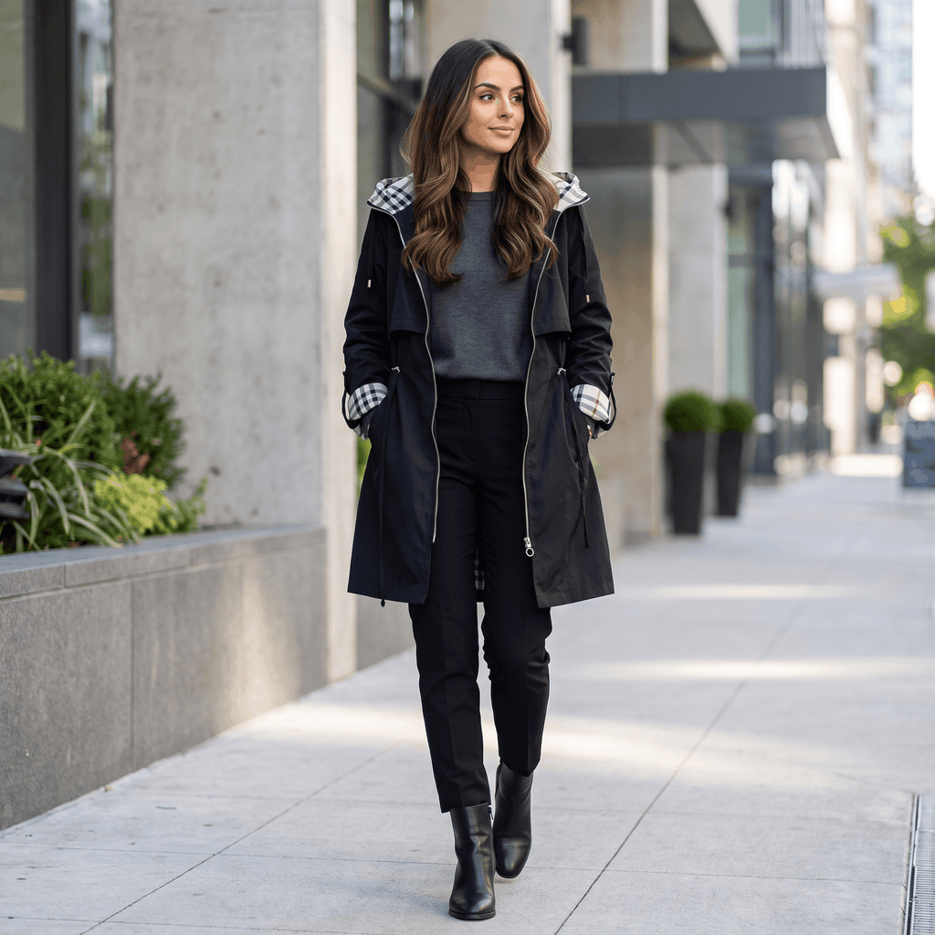 Katrina Hooded Longline Coat – Zip-Up Tie-Waist Water-Resistant Outerwear
