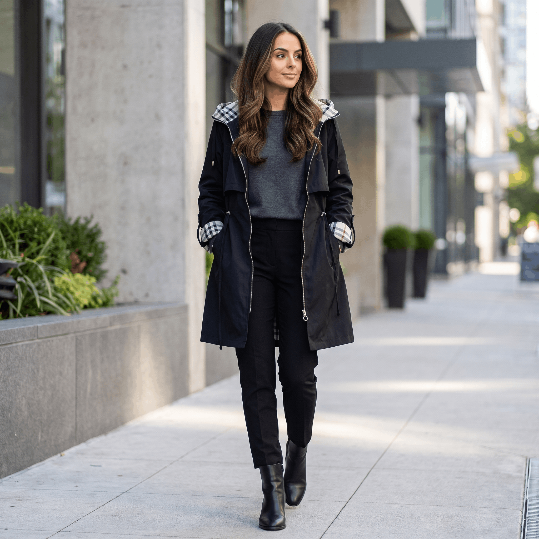 Katrina Hooded Longline Coat – Zip-Up Tie-Waist Water-Resistant Outerwear
