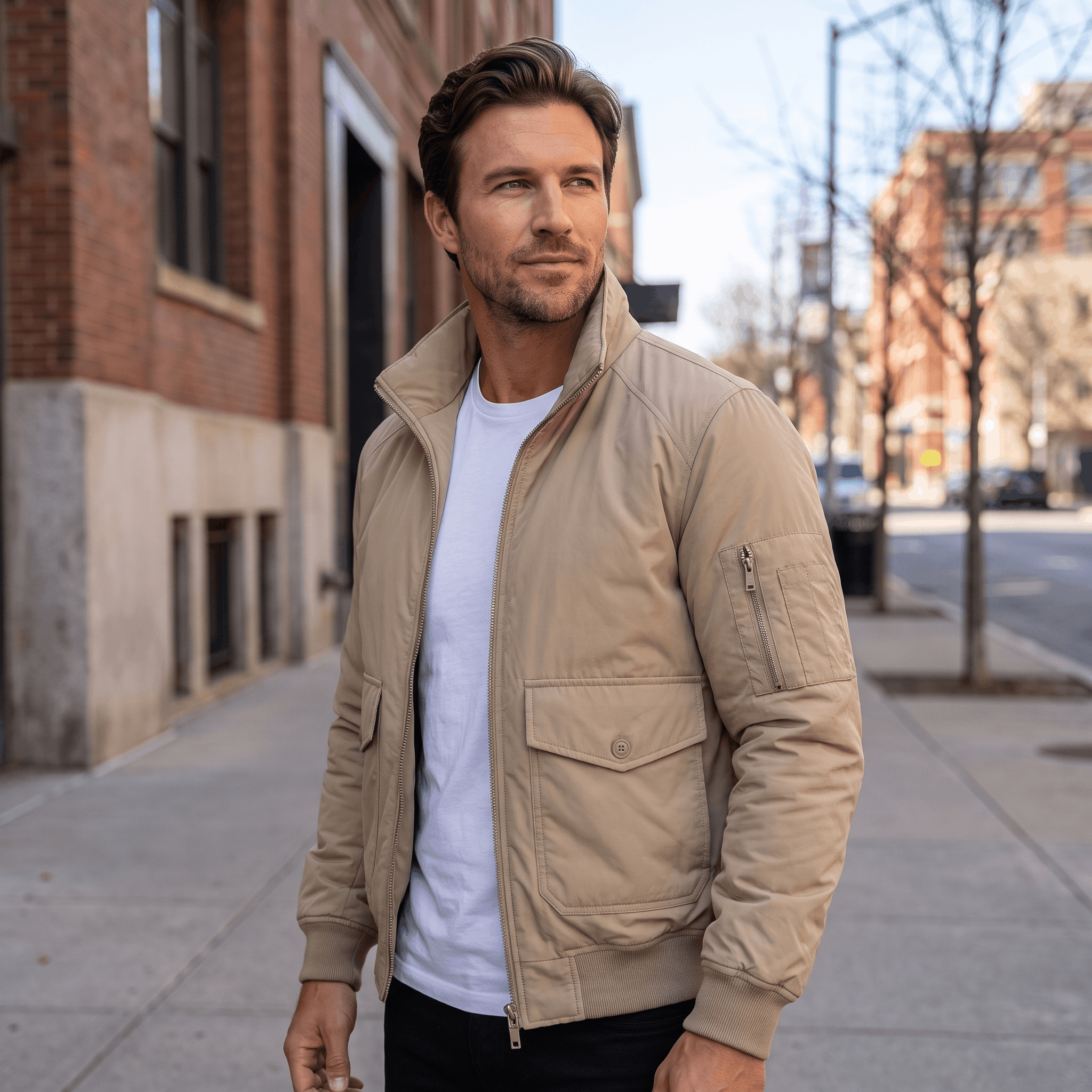 Brion Lightweight Bomber Jacket – Stand Collar Flap-Pocket Everyday Outerwear