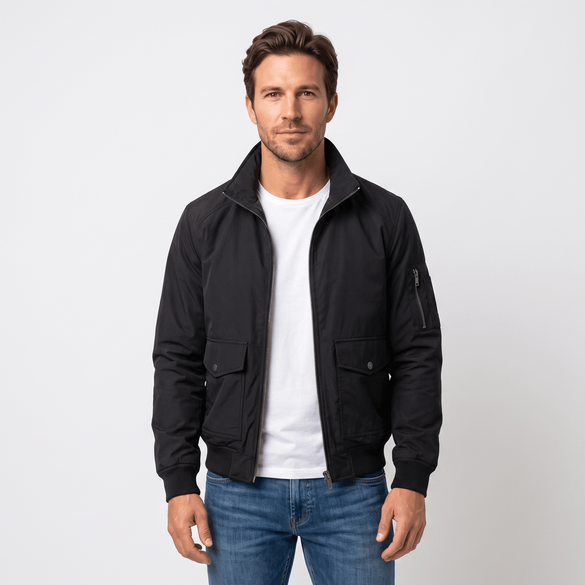Brion Lightweight Bomber Jacket – Stand Collar Flap-Pocket Everyday Outerwear